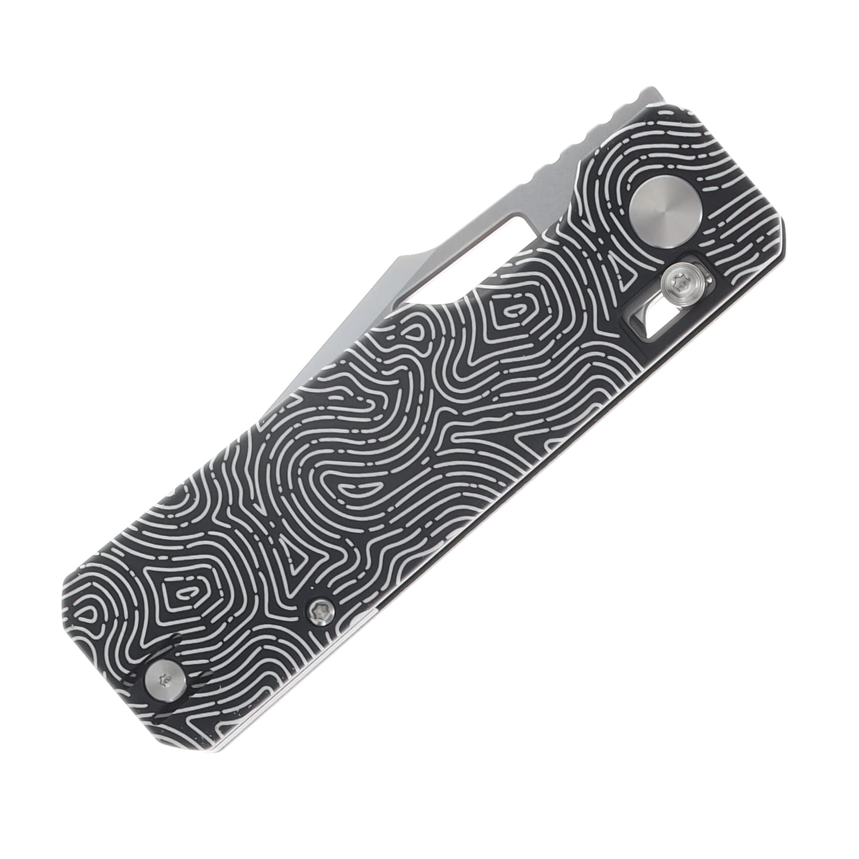 Vero Engineering Aura Folding Knife Drop Point 14C28N Machine Satin Blk Fingerprint VAUDPMSBKFP View 5