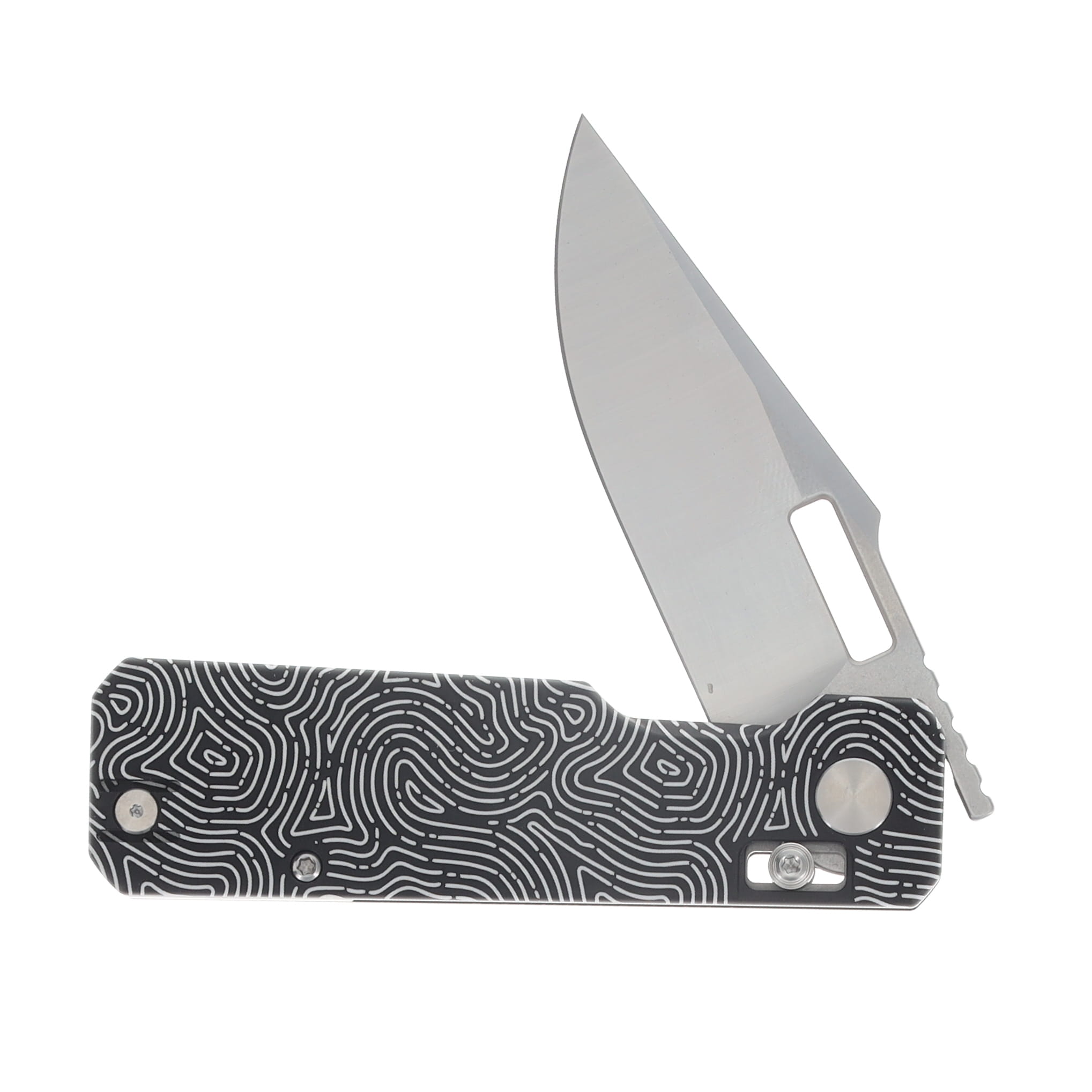 Vero Engineering Aura Folding Knife Drop Point 14C28N Machine Satin Blk Fingerprint VAUDPMSBKFP View 3