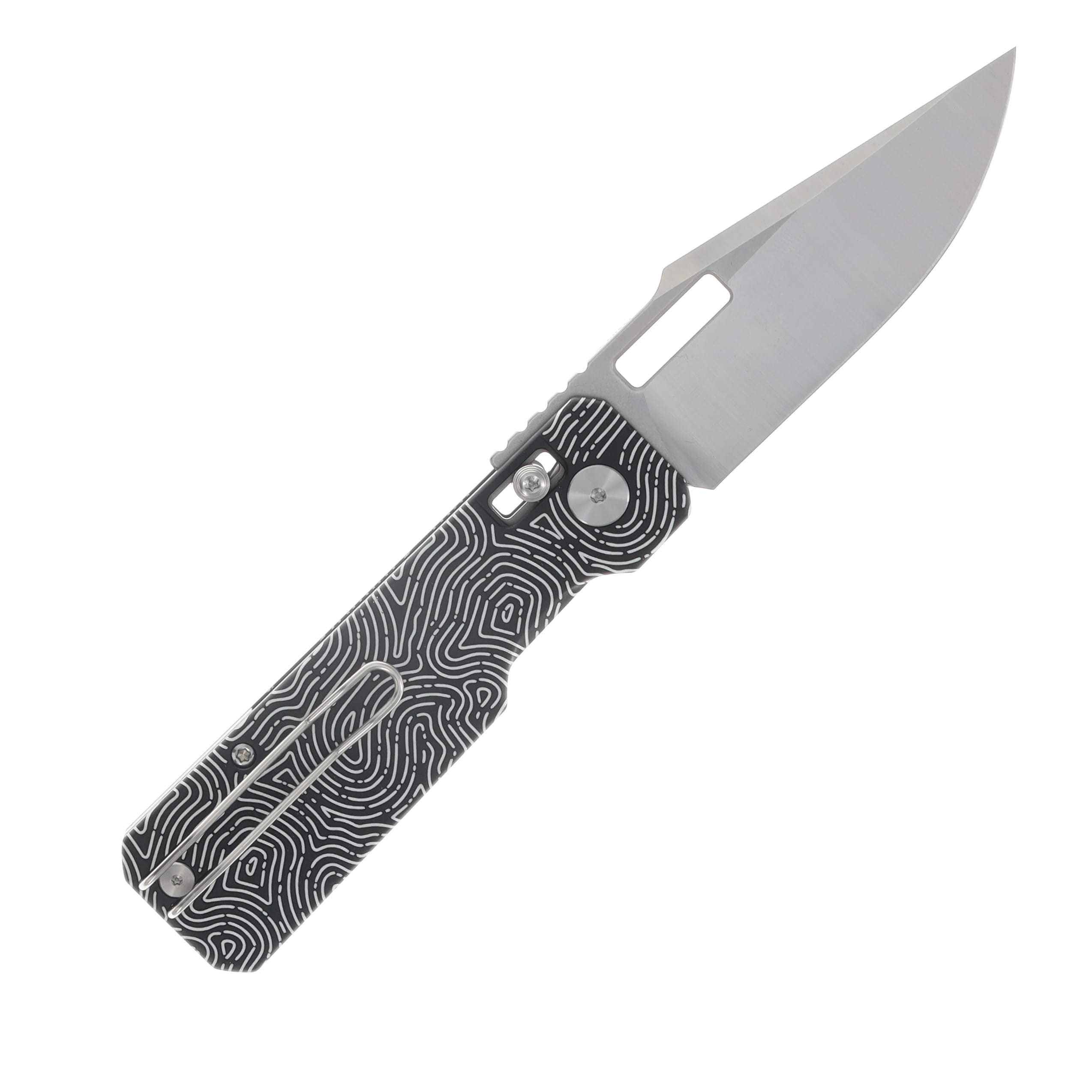 Vero Engineering Aura Folding Knife Drop Point 14C28N Machine Satin Blk Fingerprint VAUDPMSBKFP View 2
