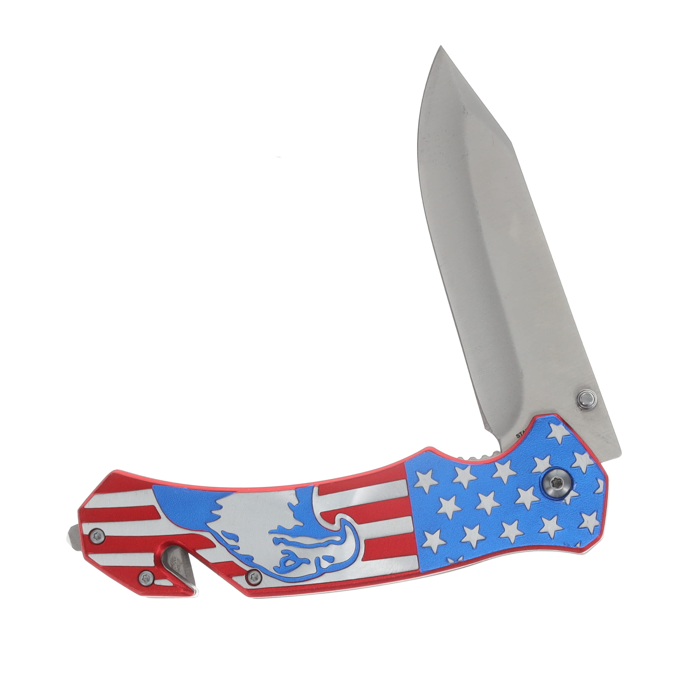 USA Flag and Eagle Linerlock Folder Aluminum Handle W/ Seatbelt Cutter-Glass Breaker SX1996B View 3