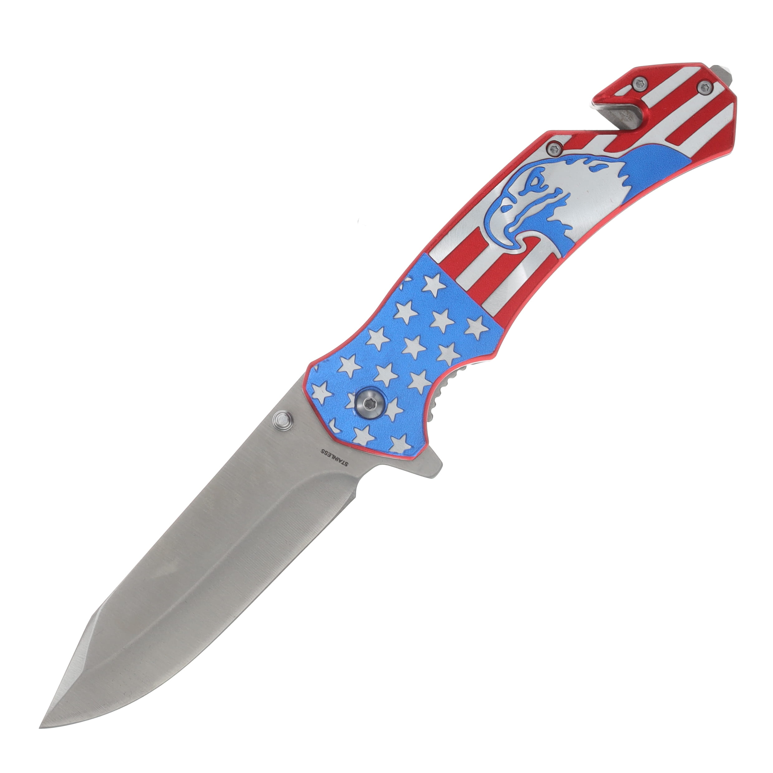 USA Flag and Eagle Linerlock Folder Aluminum Handle W/ Seatbelt Cutter-Glass Breaker SX1996B View 1