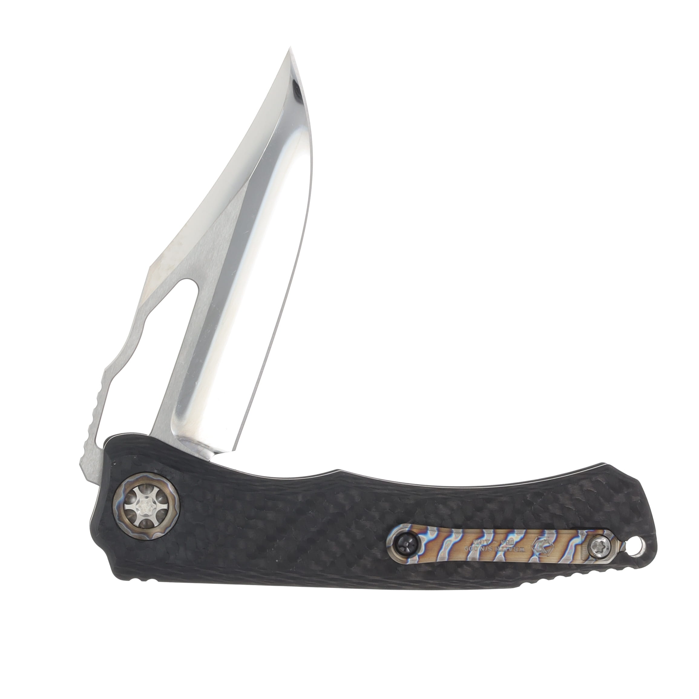 Heretic Knives Wraith Manual Carbon Fiber Handle Mother Of Pearl Button Inlay Hand Ground Bowie Cracked Ice M390 Blade HKWCF View 3