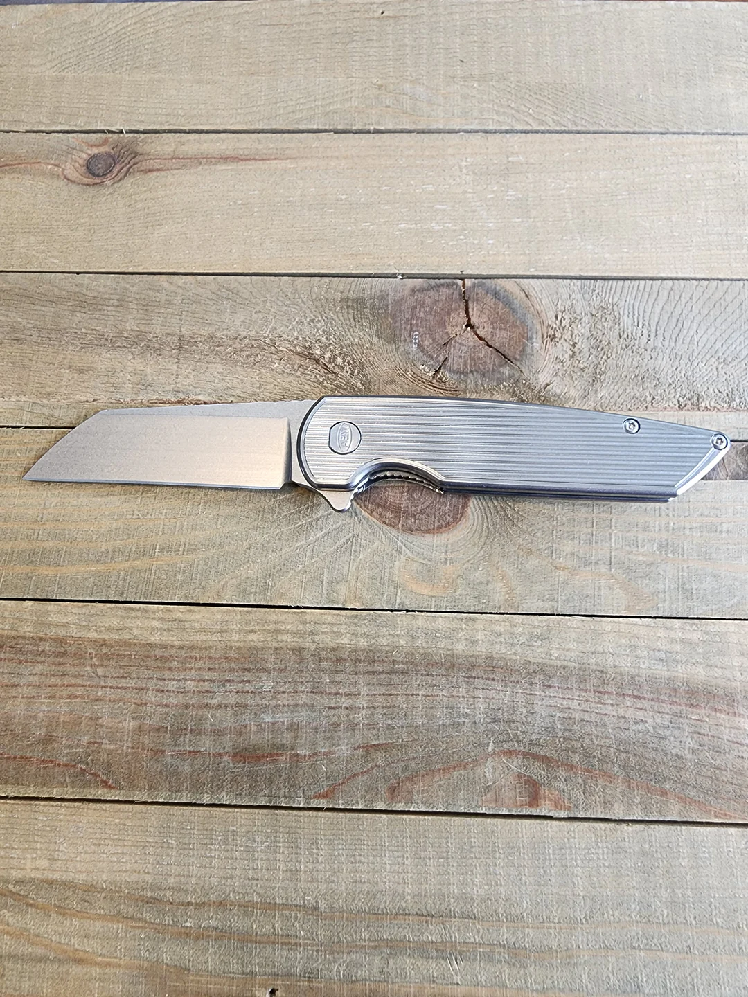 ABW Model 2 Folding Knife Titanium Handle Straight Line Pattern Natural ABWMODEL2TITSTRAIGHTNATURAL View 7