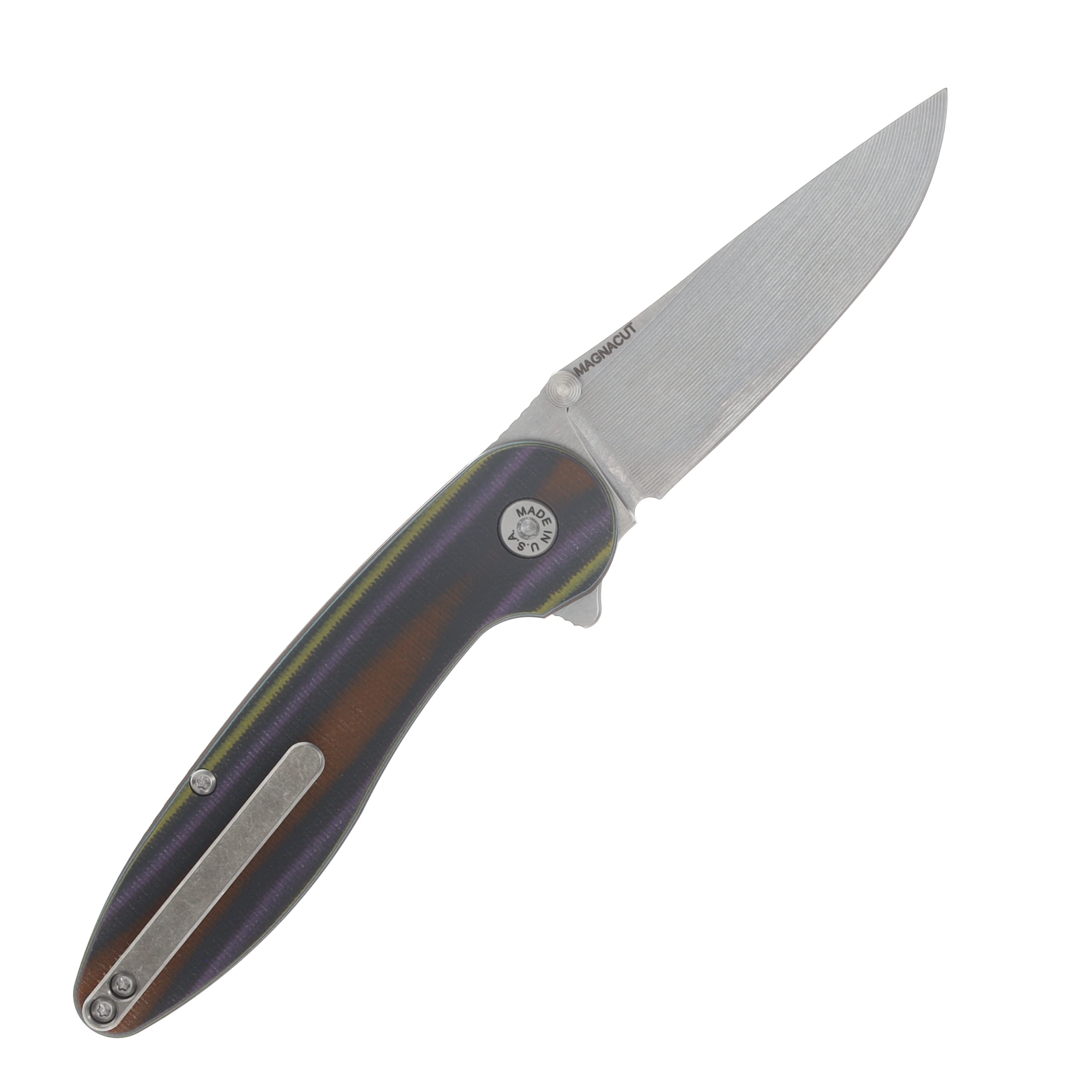 ABW Model 1 V7 Folding Knife G-10 Purple Blanket - Stonewash Magnacut Blade ABWMODEL1G10PURPLEBLANKET View 2
