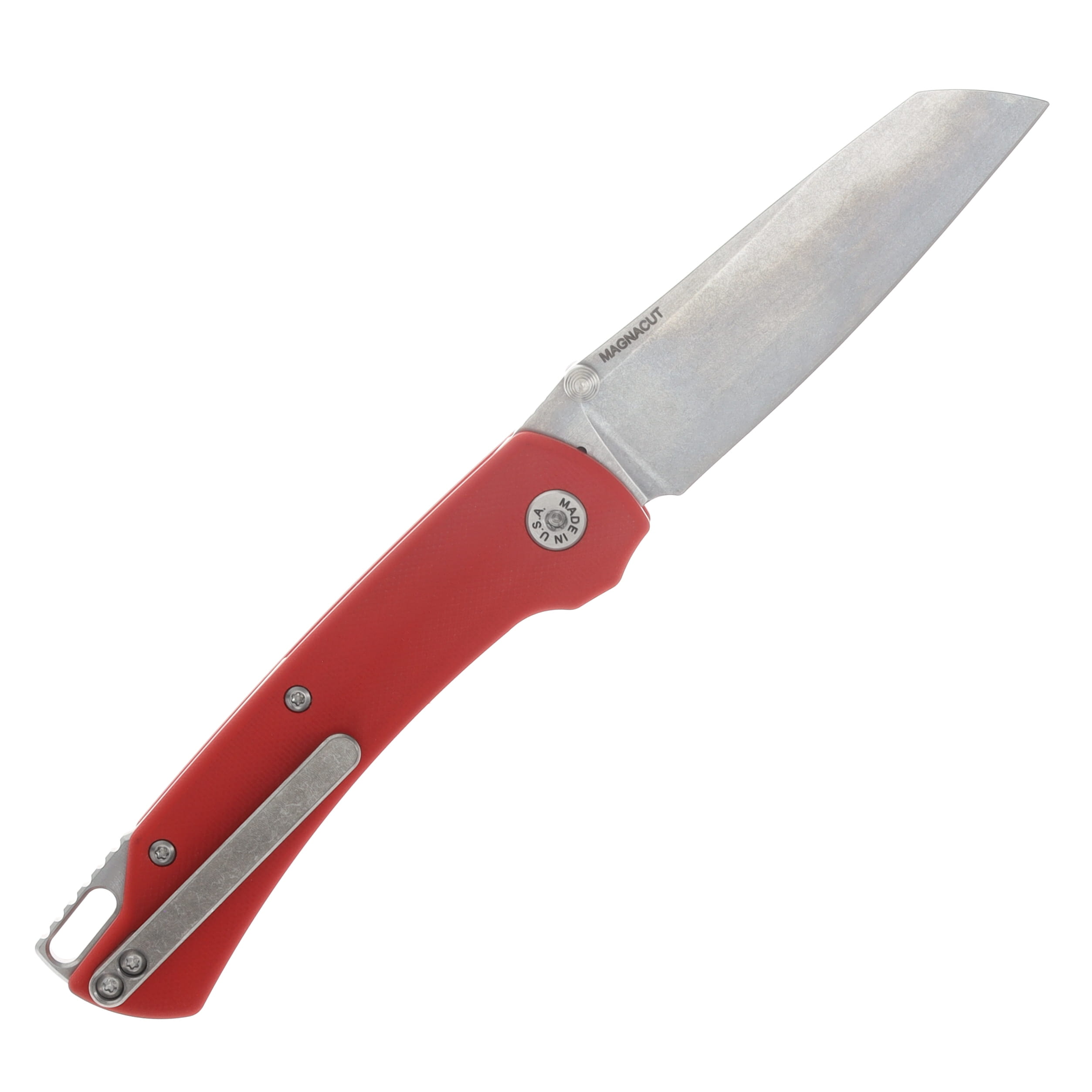 ABW Model 3 Manual Button Lock Folder Red G-10 Handle Magnacut Blade ABWMODEL3G10RED View 2
