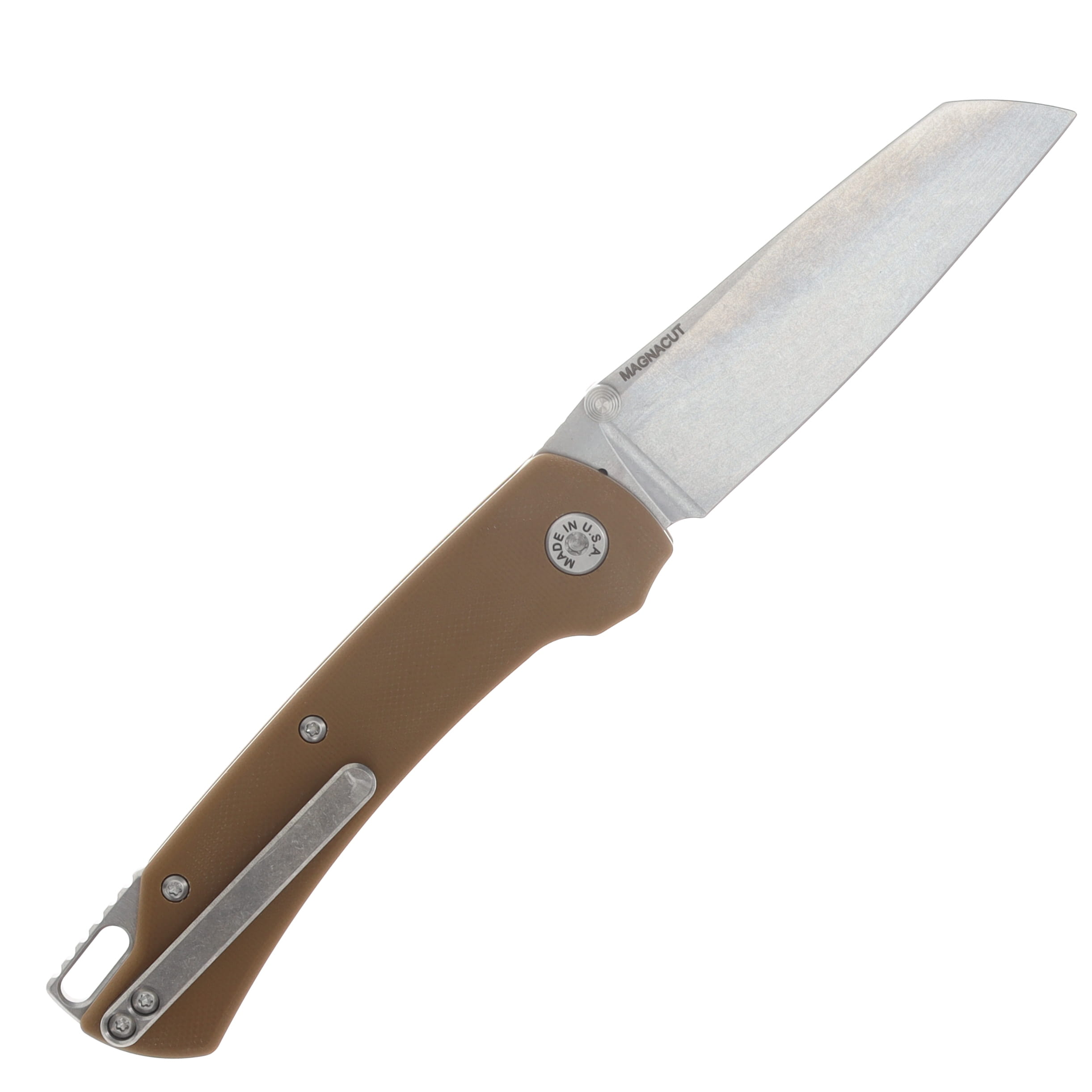 ABW Model 3 Manual Button Lock Folder Tan G-10 Handle Magnacut Blade ABWMODEL3G10TAN View 2