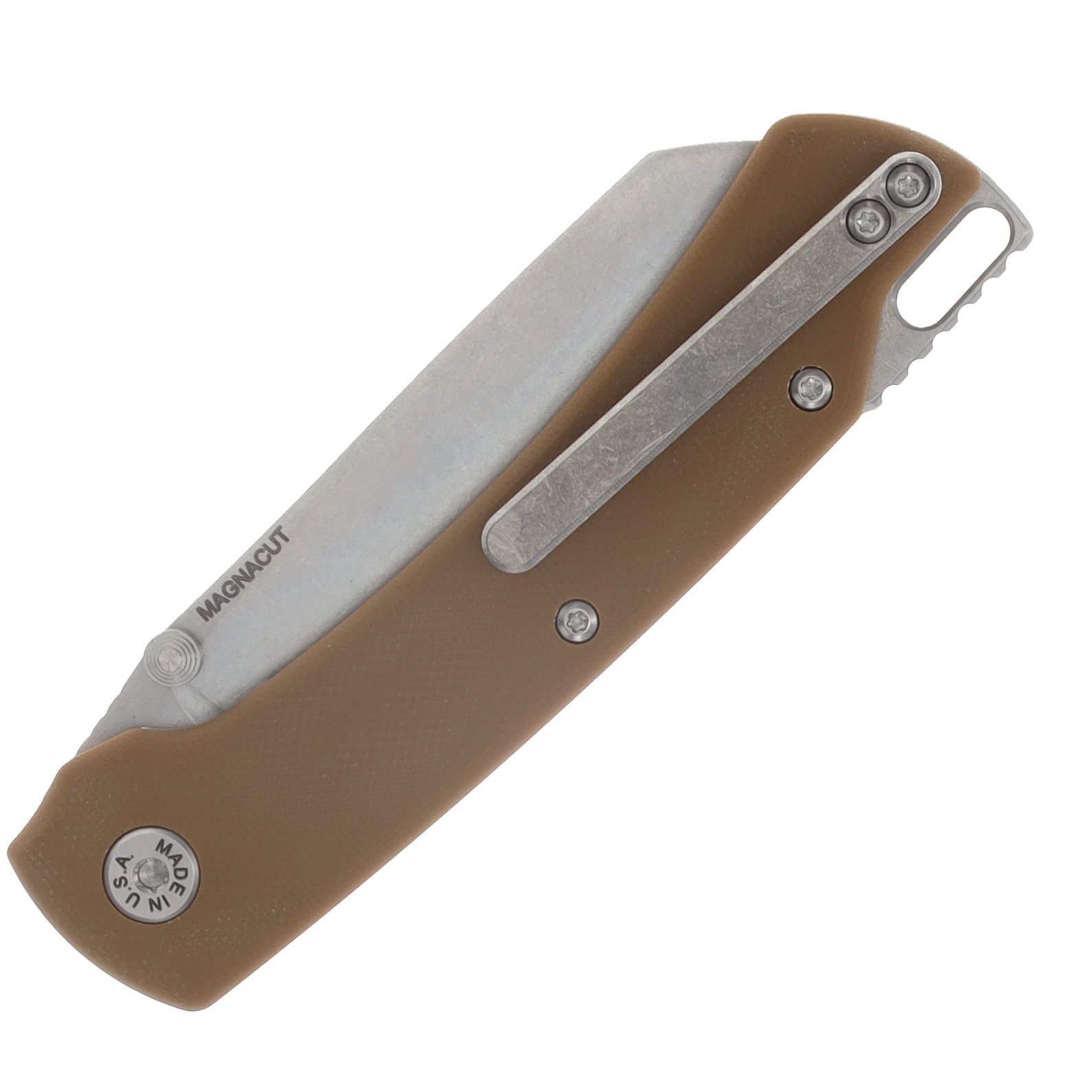 ABW Model 3 Manual Button Lock Folder Tan G-10 Handle Magnacut Blade ABWMODEL3G10TAN View 6