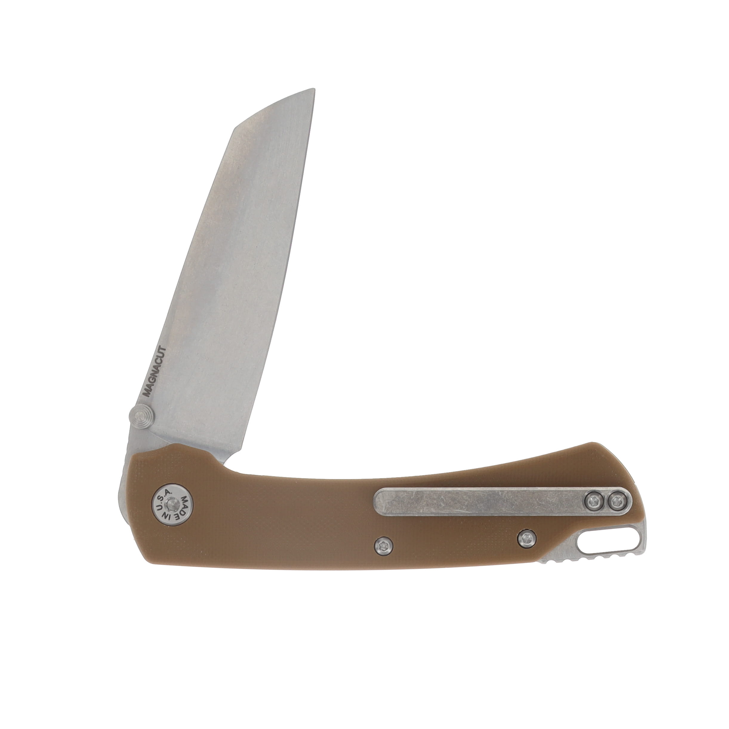 ABW Model 3 Manual Button Lock Folder Tan G-10 Handle Magnacut Blade ABWMODEL3G10TAN View 4