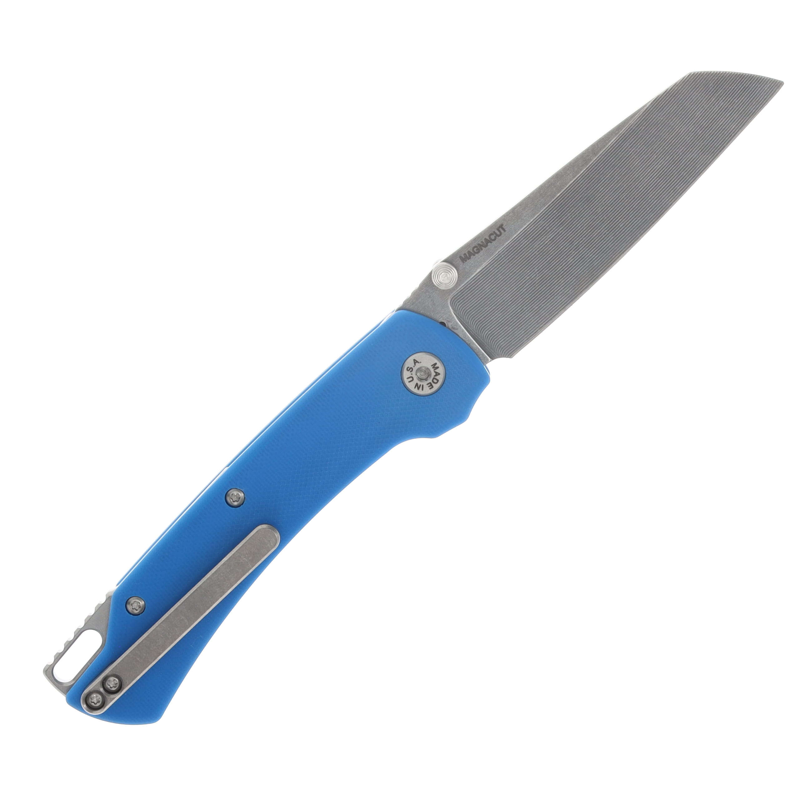 ABW Model 3 Manual Button Lock Folder Blue G-10 Magnacut Blade ABWMODEL3G10BLUE View 2