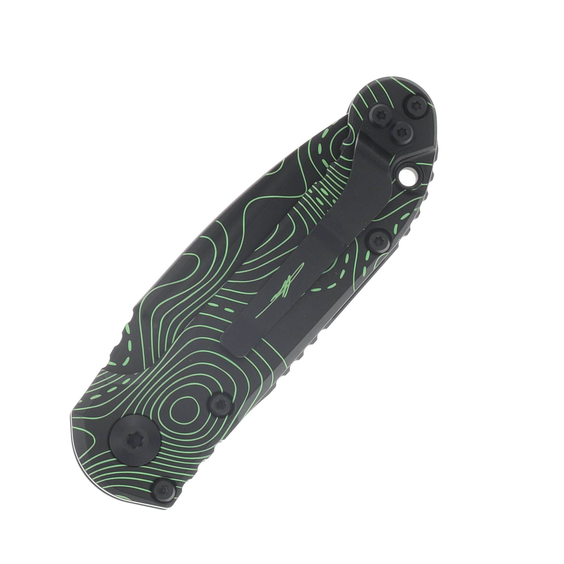 Microtech LUDT Gen III Signature Series Automatic Knife Black DLC S/E Parakeet Green Camo (drop point blade) AUMT1135S-1 TPBKPGCS View 4