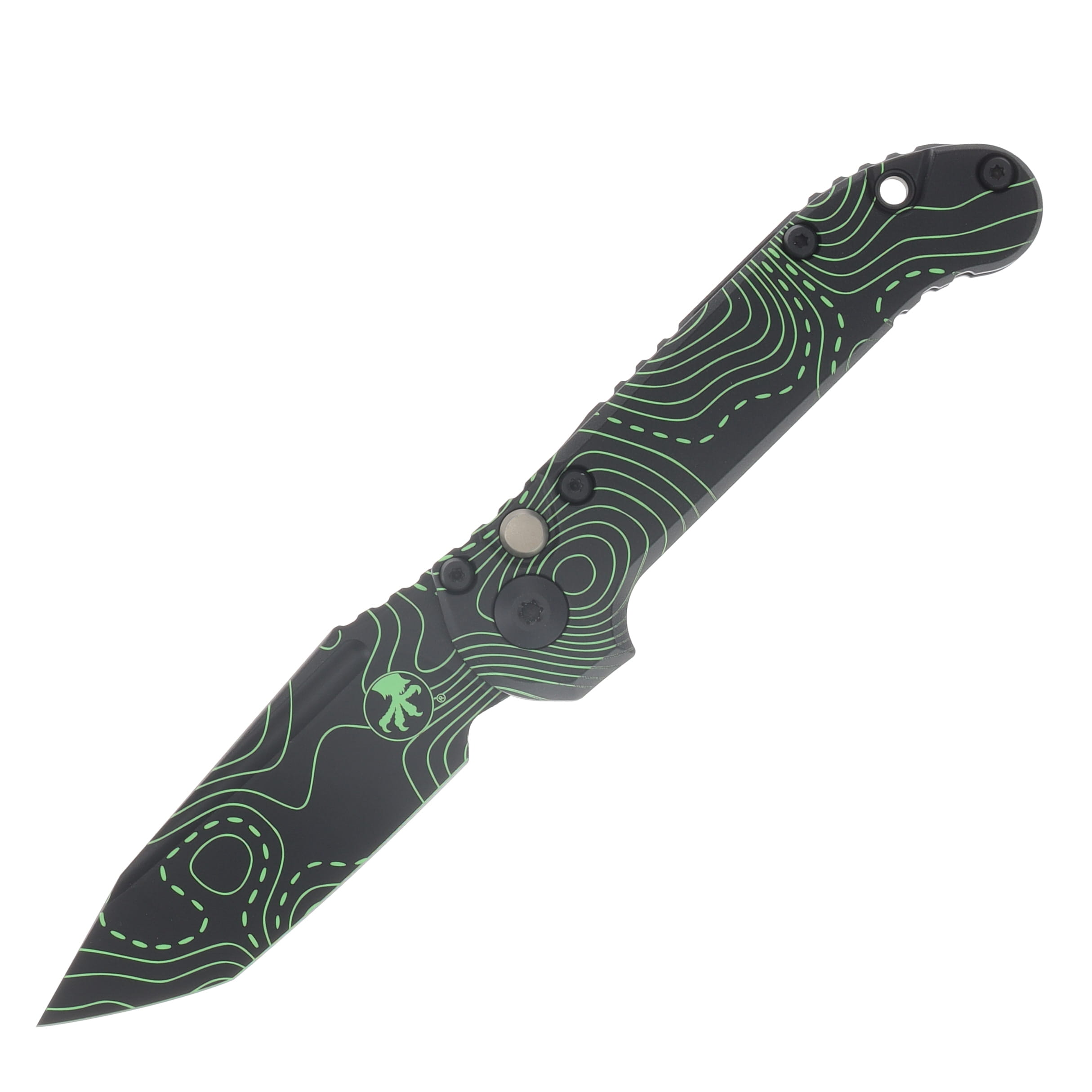 Microtech LUDT Automatic Knife Black DLC T/E Parakeet Green Camo (tanto blade) AUMT1136S-1 TPBKPGCS View 1