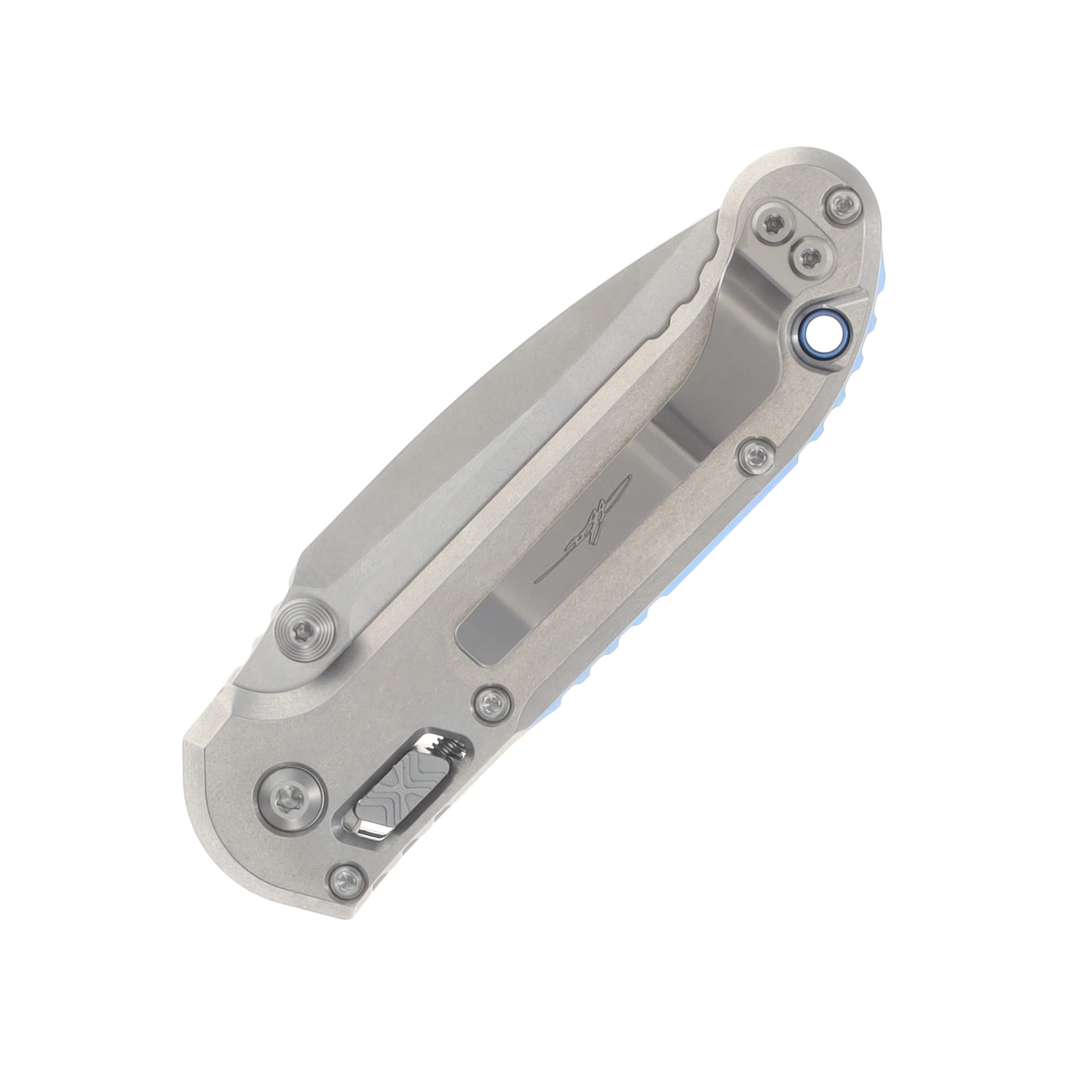 Microtech L.U.D.T Ram-Lok Marfione Stonewash Ti Slab Side Blue Accent MT1135RLS-10MS2 View 6