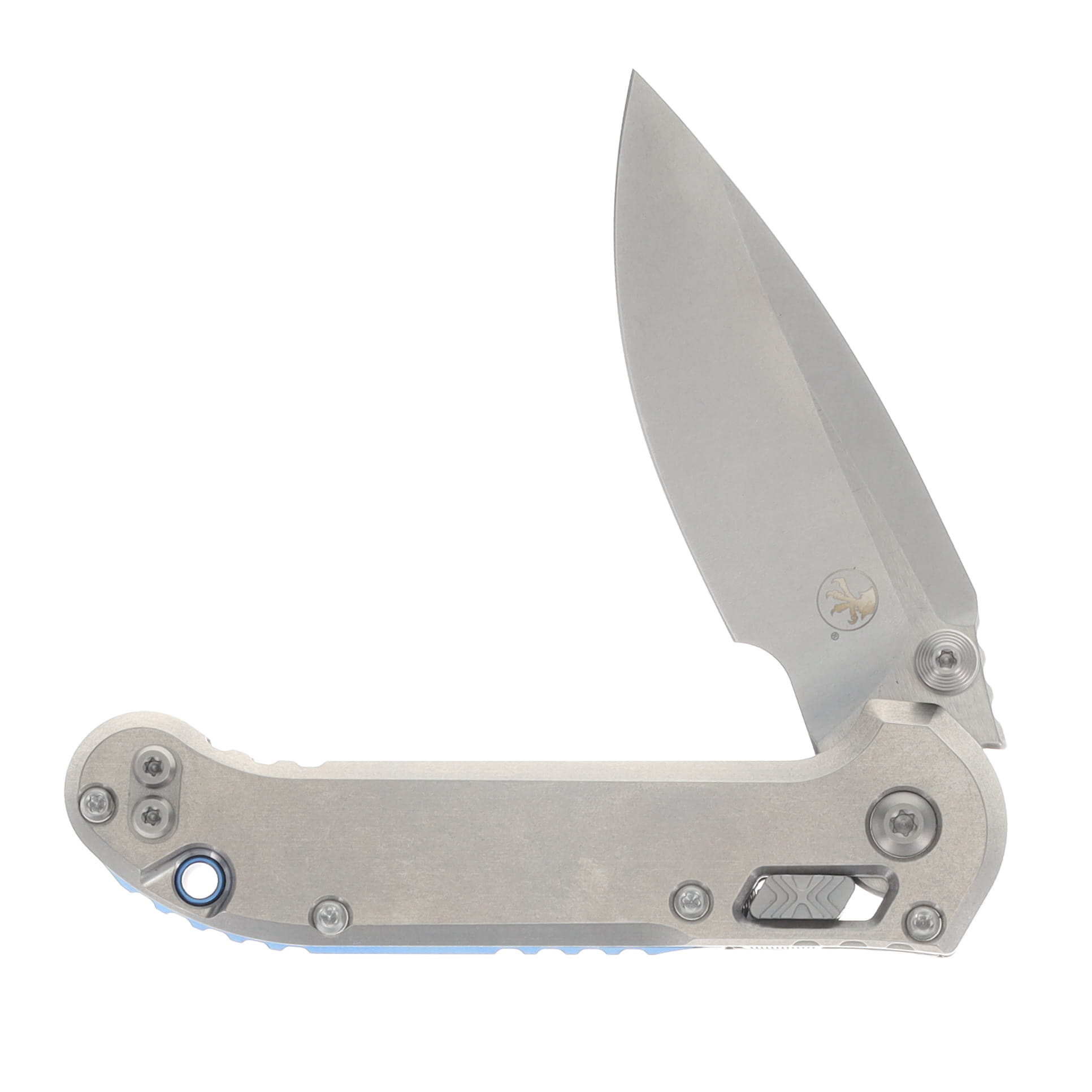 Microtech L.U.D.T Ram-Lok Marfione Stonewash Ti Slab Side Blue Accent MT1135RLS-10MS2 View 3