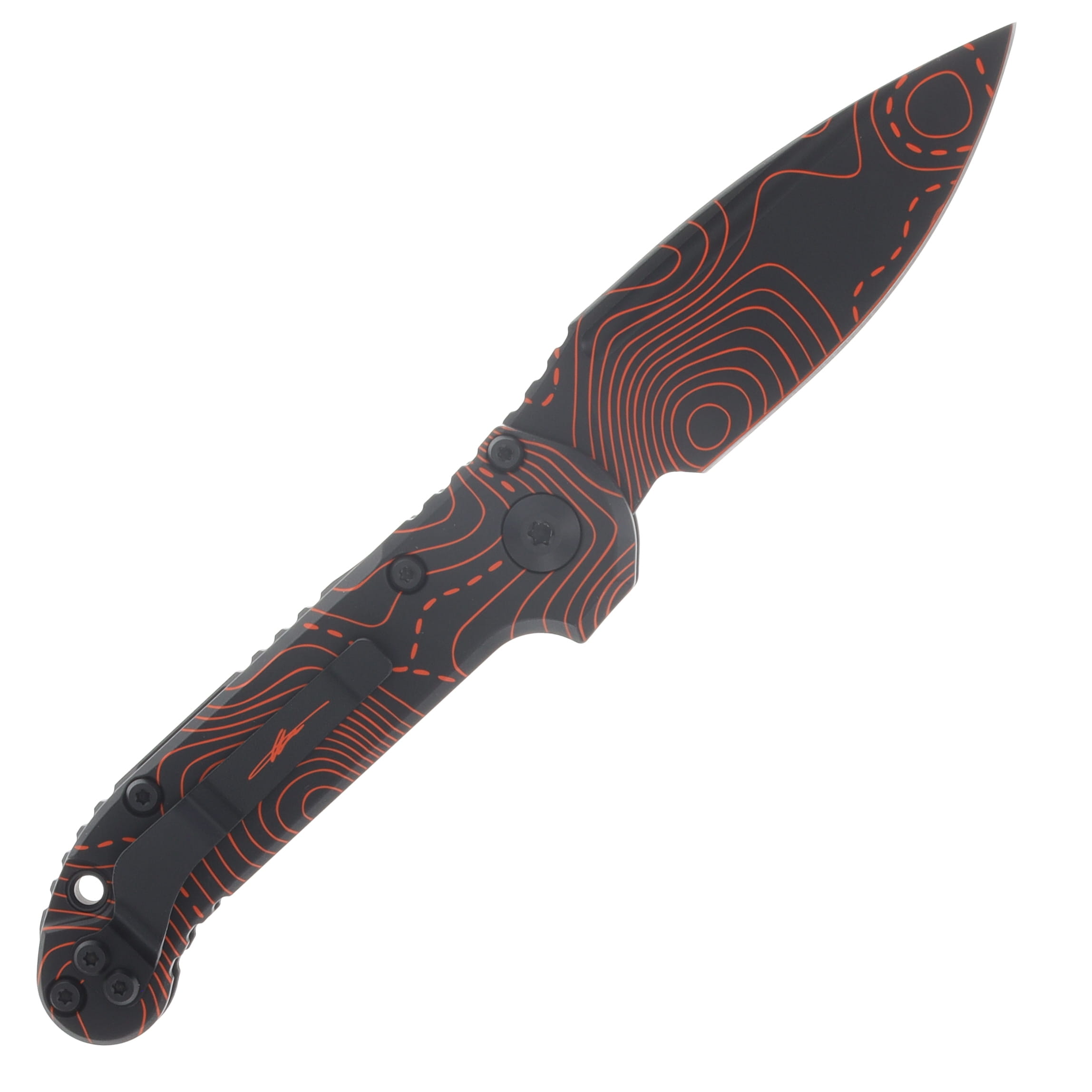 Microtech Auto L.U.D.T S/E Gen III Signature Series Smooth Topo Black/Orange Camo Handle AUMT1135S-1 TPBKORCS View 2