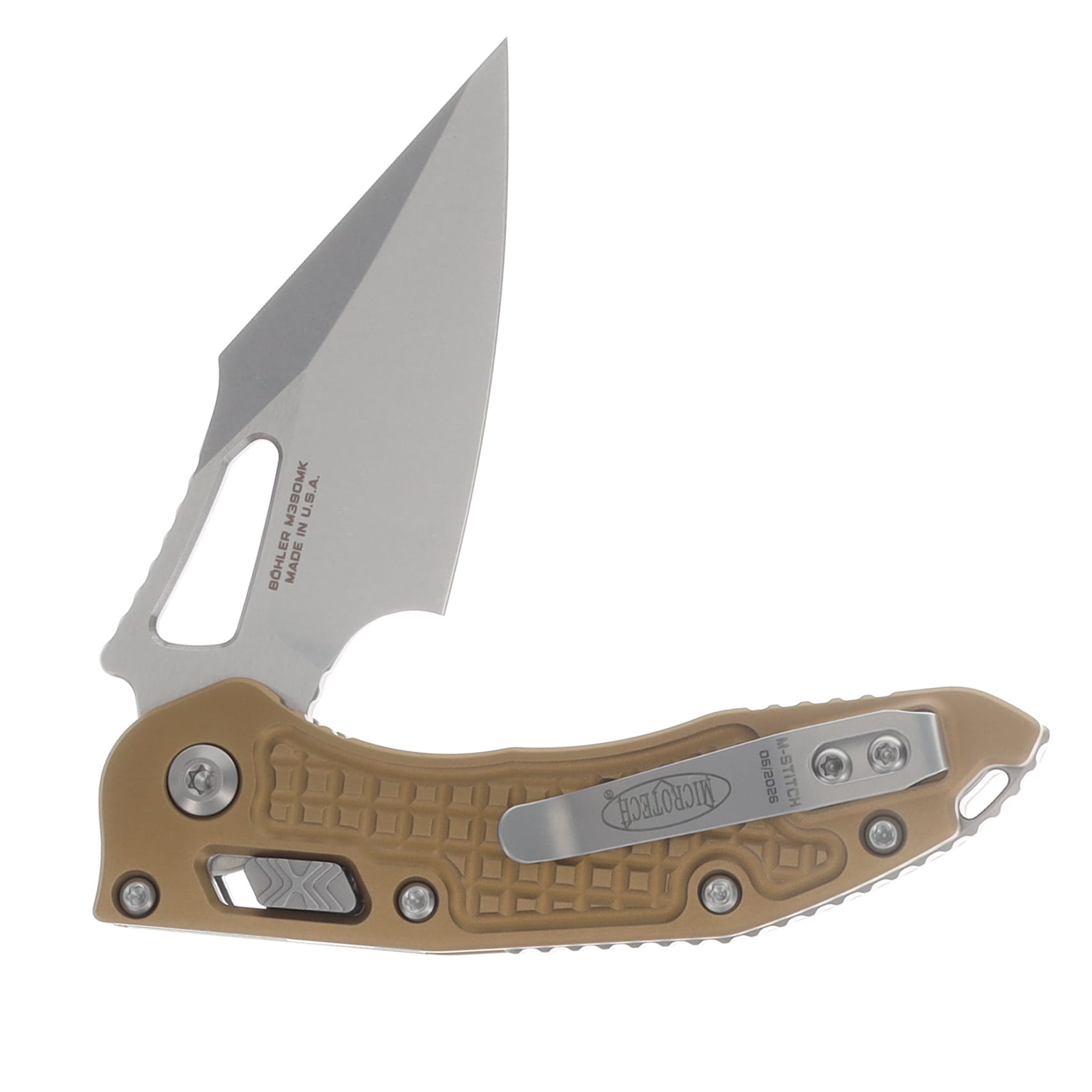Microtech Mini Stitch Ram-Lok Stonewash Tan Frag Folding Knife MT169MRL-10 FRTA View 4