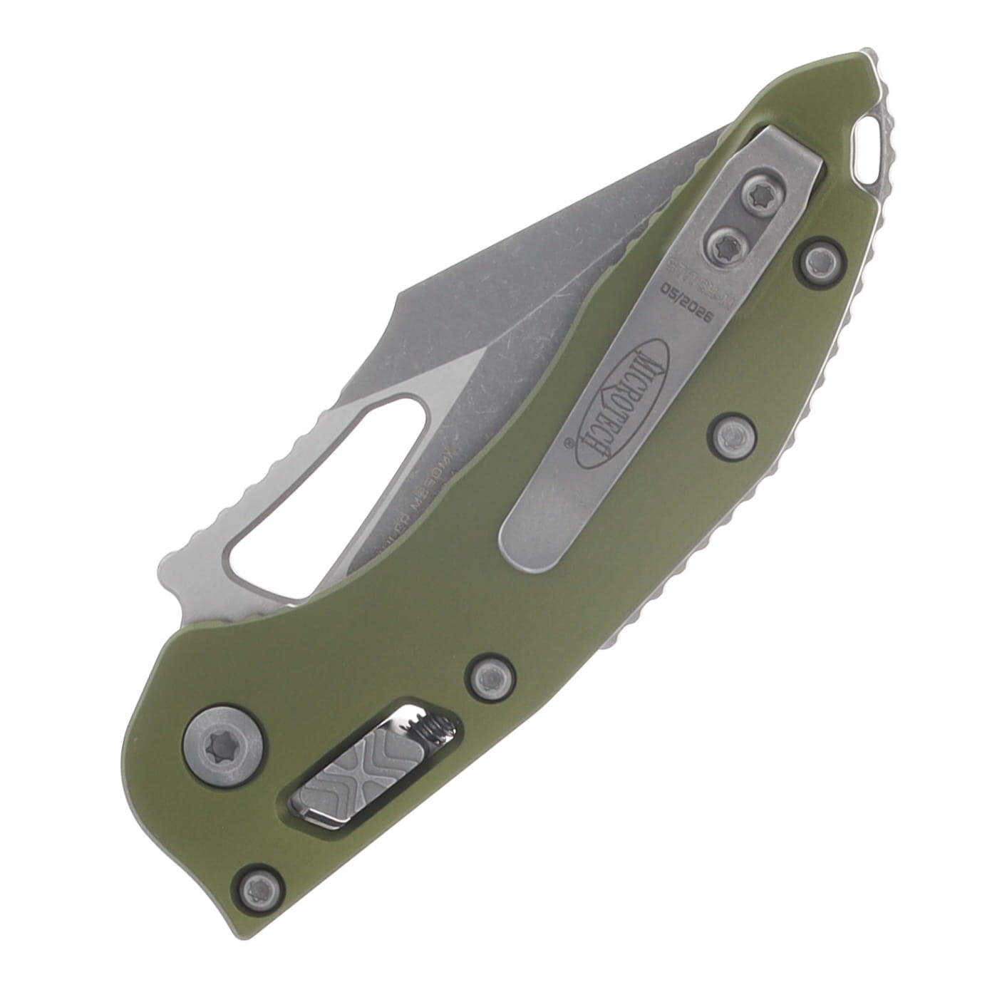 Microtech Mini Stitch Ram-Lok Apocalyptic Smooth OD Green Folding Knife MT169MRL-10 APOD View 6