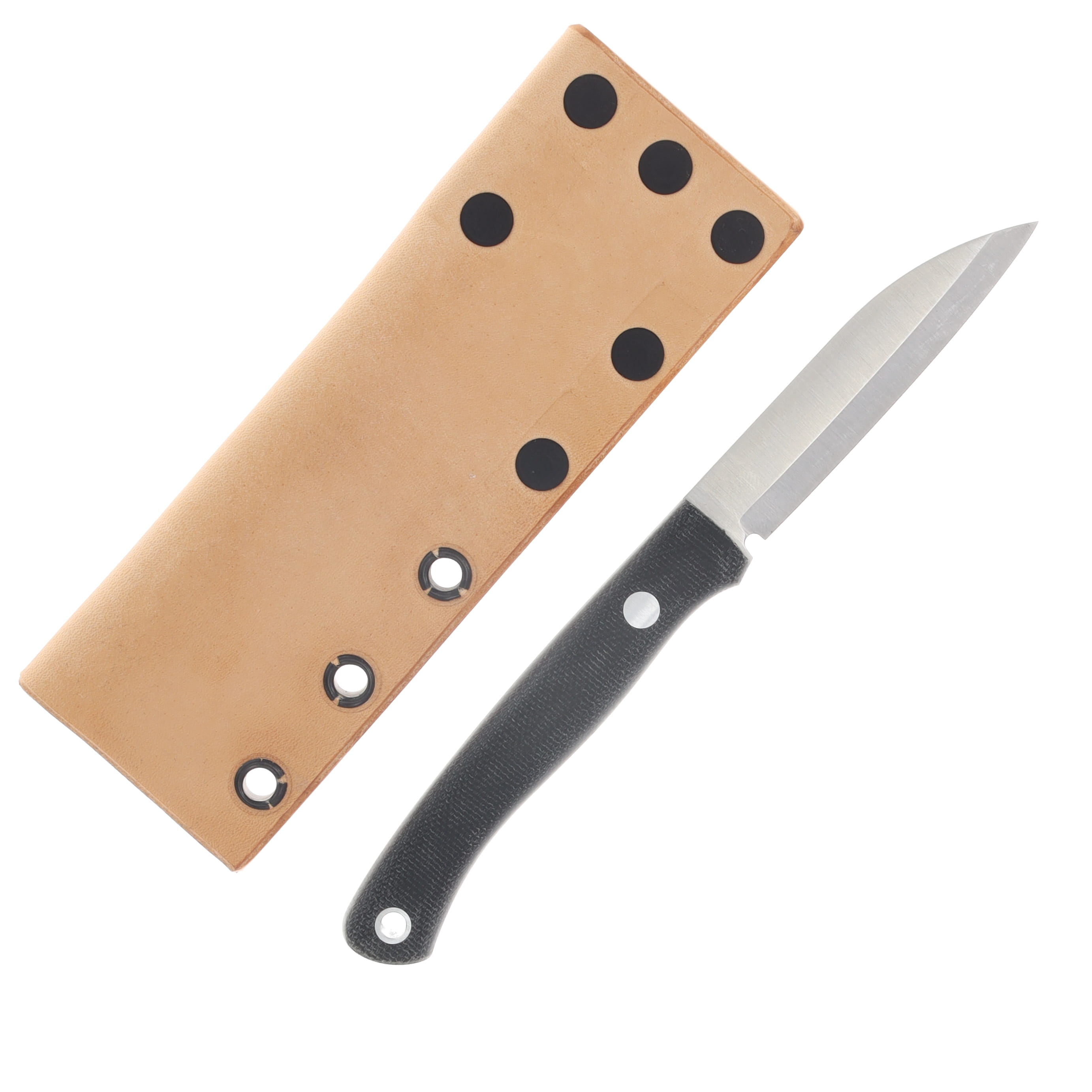 Lishen Knives Little Fowl SF Scandi Fixed Blade Matte Black Canvas Micarta Handle Aluminum Pins LKLFMBKCM View 2