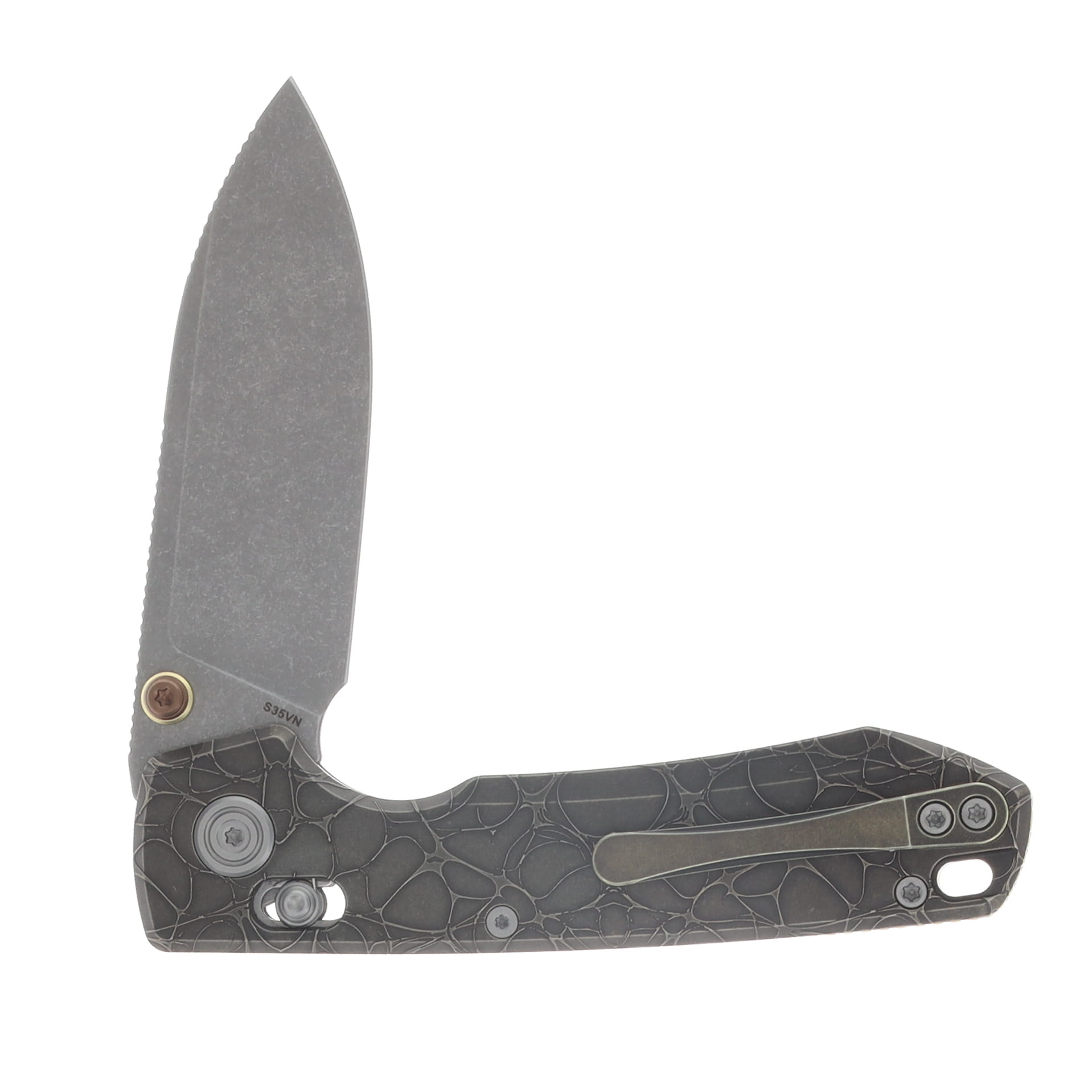 Vosteed Raccoon TiSlim Folder S35VN Acid-SNTWSH Blade Acid Wash Copper TI Handle A4508 View 4