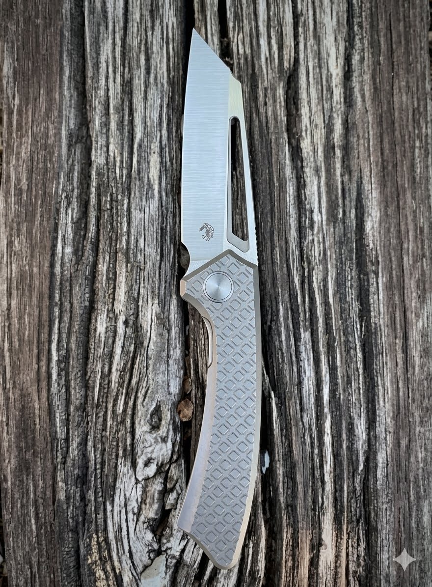 Gecko Customz Knifeworks Pictus XL Folder Diamond Frag Milled Darkwash TI - S90V Belt Satin PICTUSXLDFDW View 9