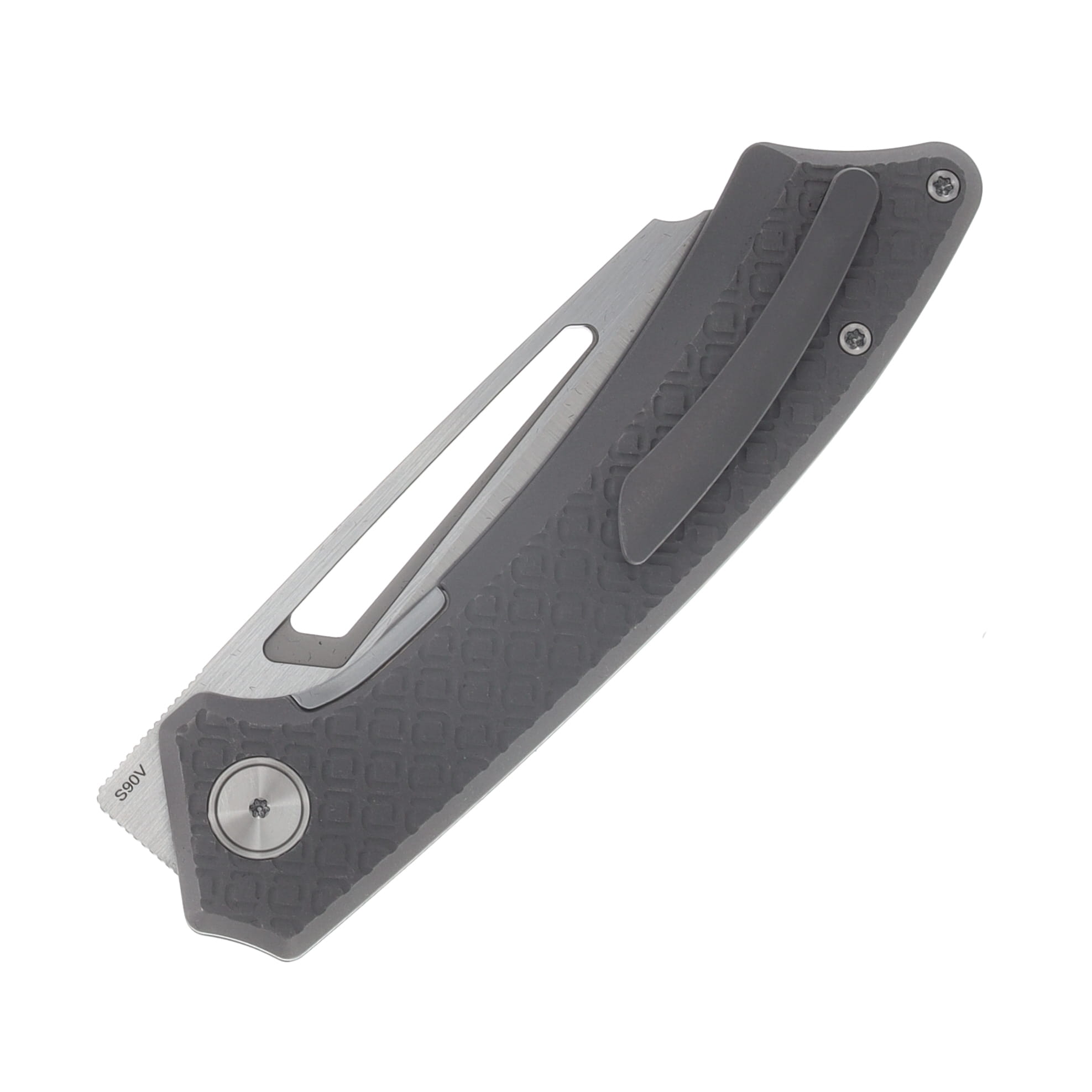 Gecko Customz Knifeworks Pictus XL Folder Diamond Frag Milled Darkwash TI - S90V Belt Satin PICTUSXLDFDW View 6