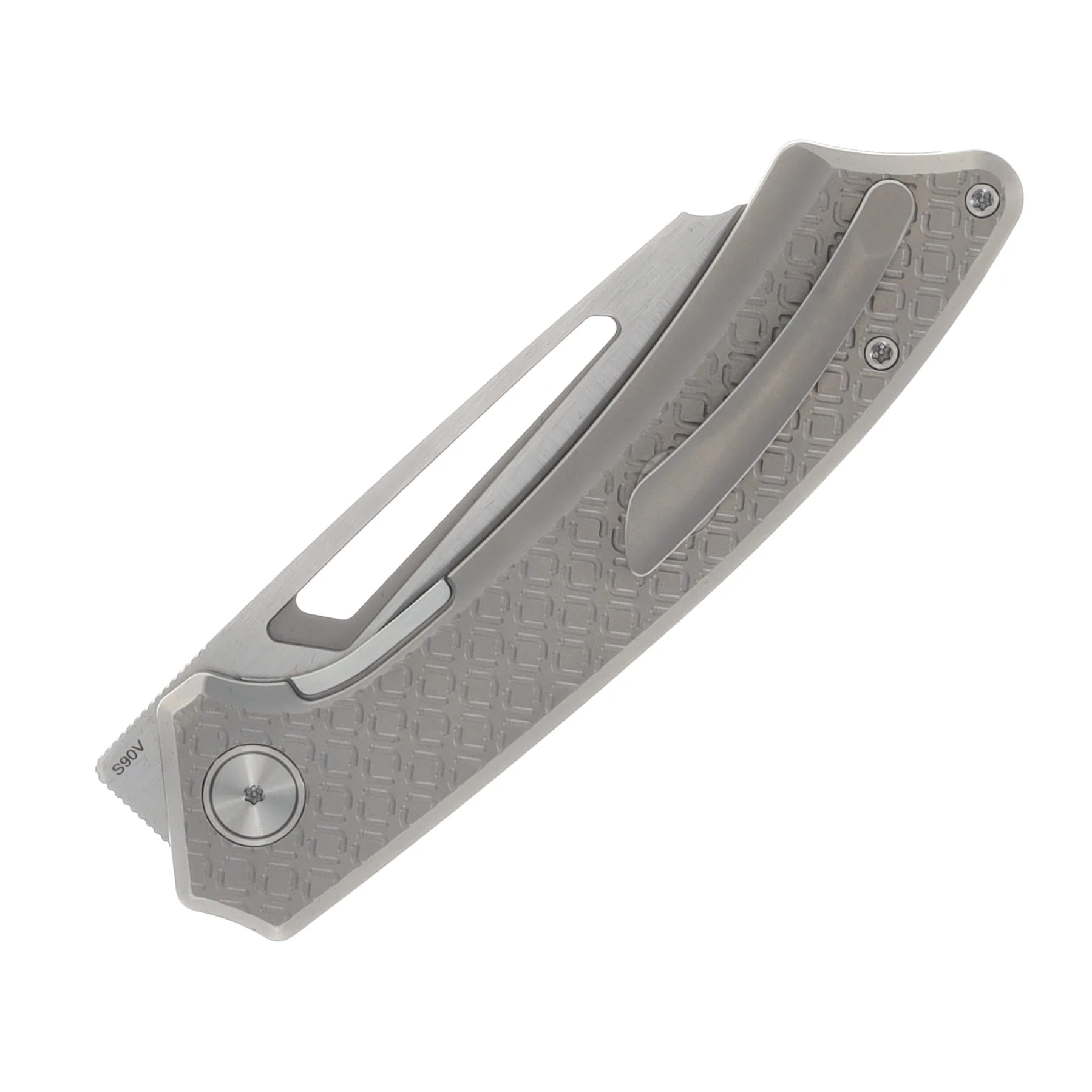 Gecko Customz Knifeworks Pictus XL Folder Diamond Frag Milled Stonewash TI - S90V Belt Satin PICTUSXLDFSW View 6