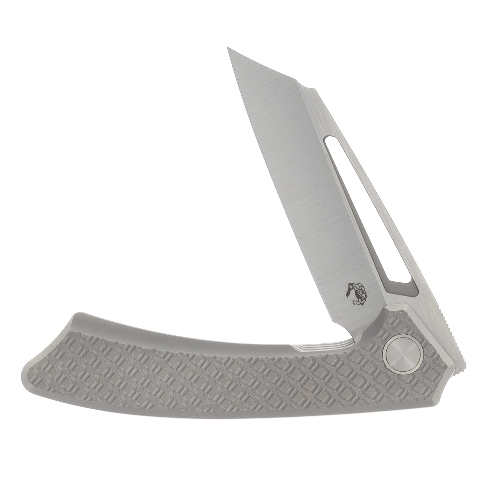 Gecko Customz Knifeworks Pictus XL Folder Diamond Frag Milled Stonewash TI - S90V Belt Satin PICTUSXLDFSW View 3