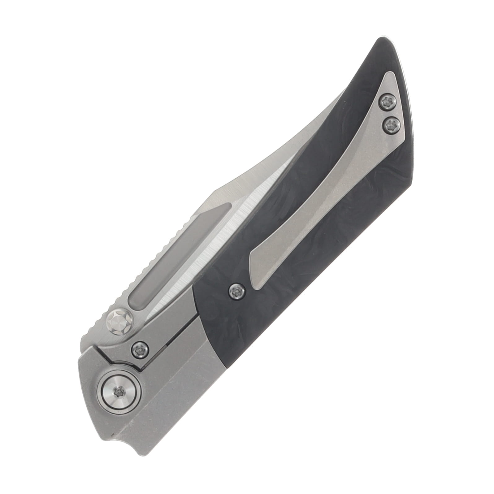 Gecko Customz Knifeworks Dune A1 Folder Stonewash/Black Marble Carbon Fiber - M390 Belt Satin DUNEA1 View 6