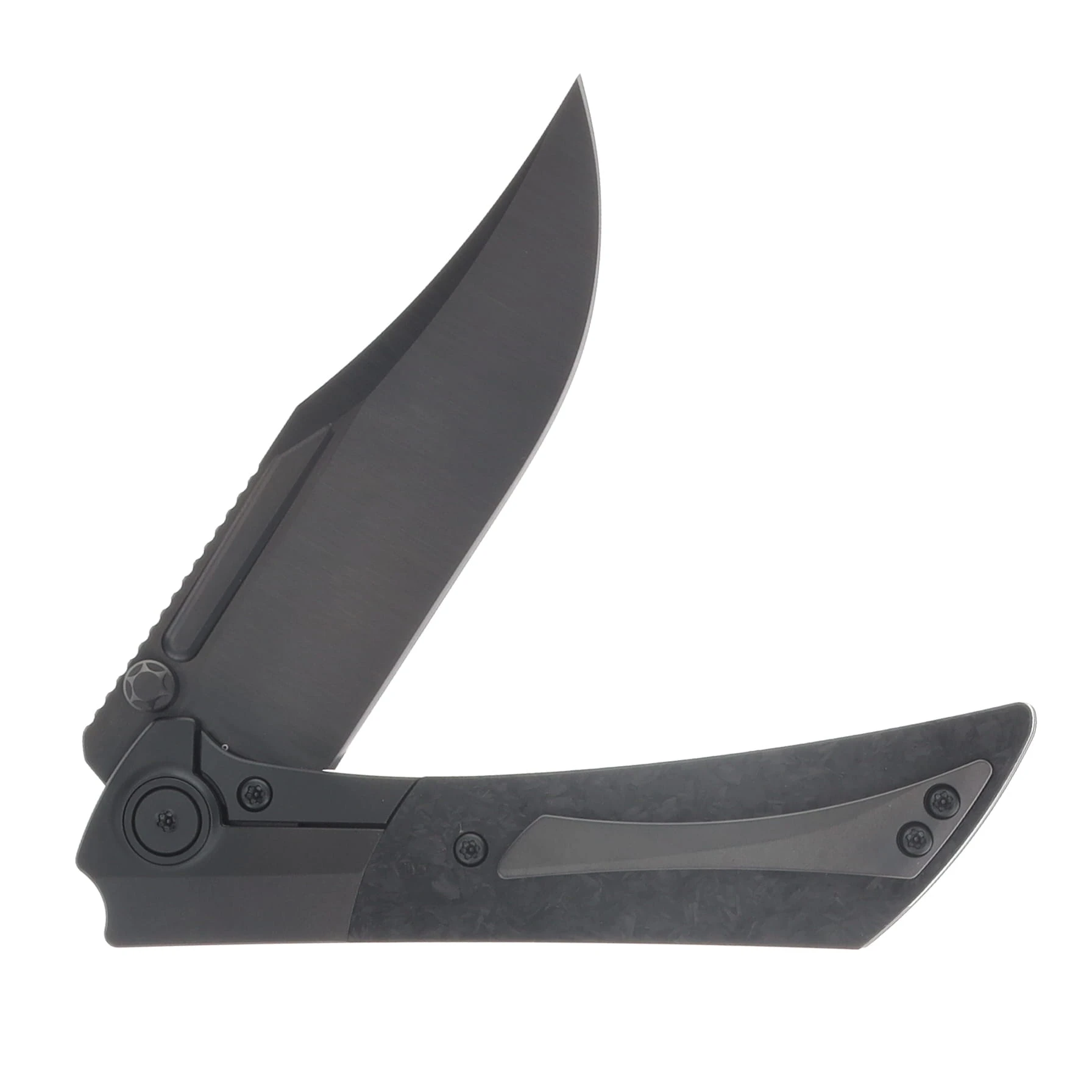 Gecko Customz Knifeworks Dune A2 Folder DLC/Black Shred Carbon Fiber - M390 Belt Satin DUNEA2 View 4