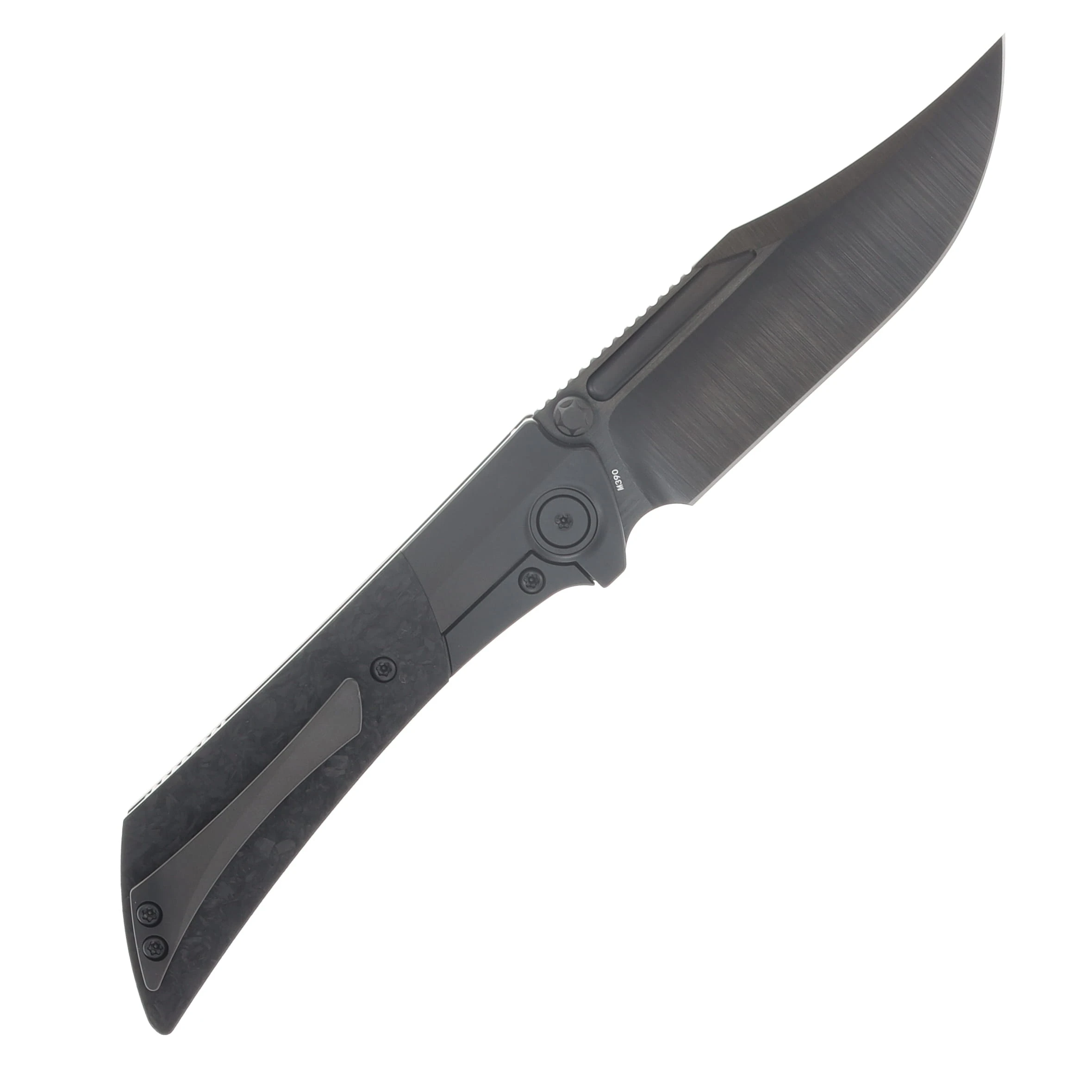 Gecko Customz Knifeworks Dune A2 Folder DLC/Black Shred Carbon Fiber - M390 Belt Satin DUNEA2 View 2