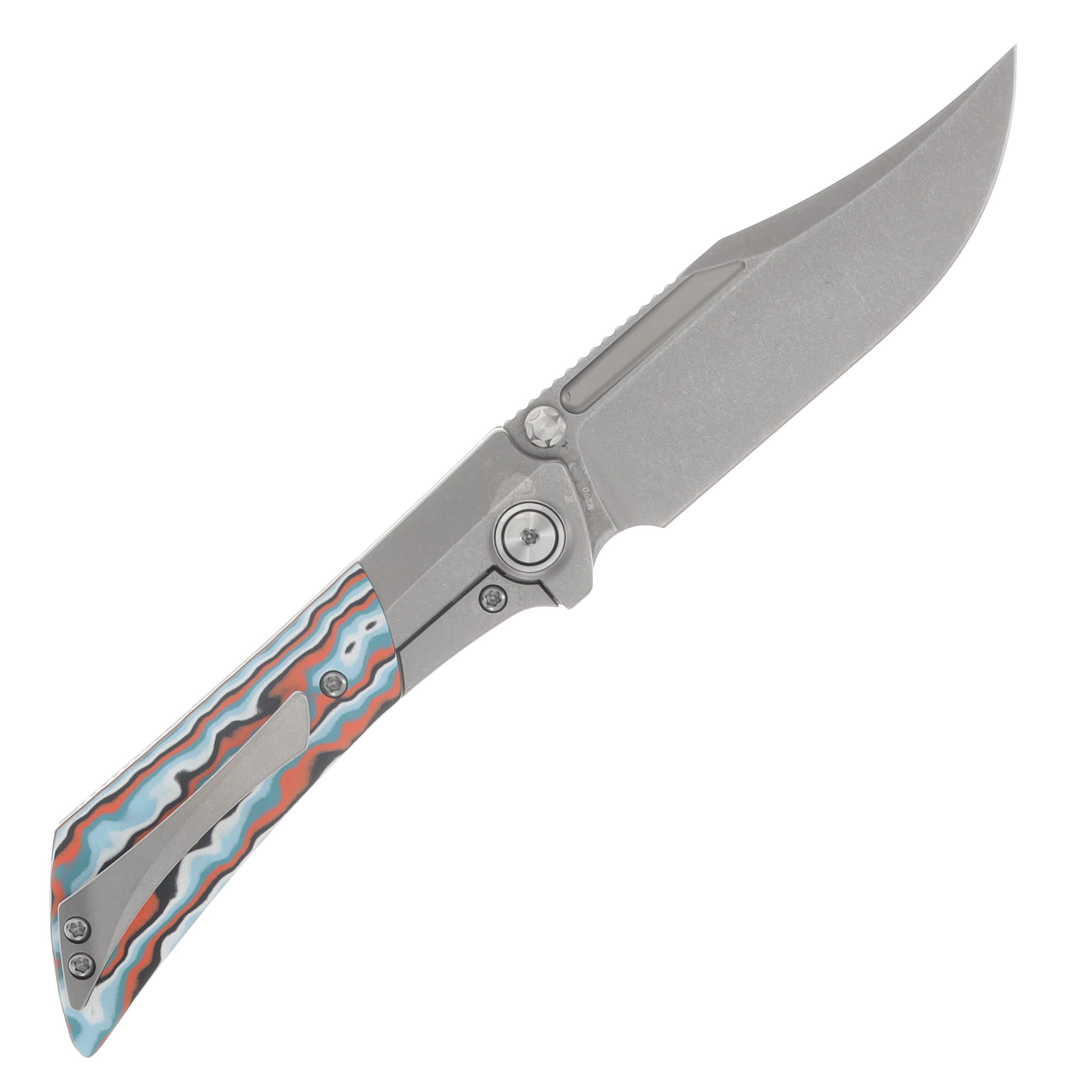 Gecko Customz Knifeworks Dune A6 Folder Stonewash/Orange Gmascus - M390 Belt Satin DUNEA6 View 2