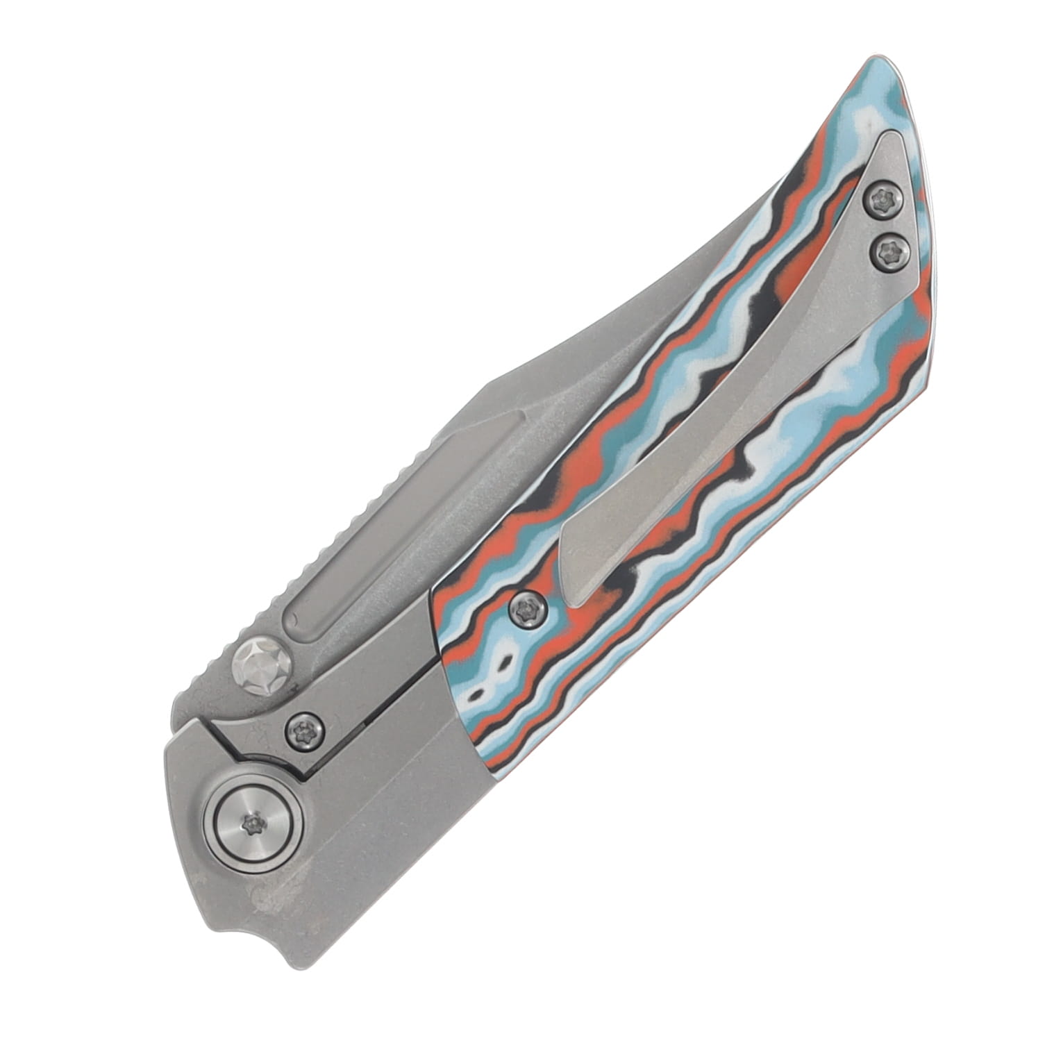 Gecko Customz Knifeworks Dune A6 Folder Stonewash/Orange Gmascus - M390 Belt Satin DUNEA6 View 6
