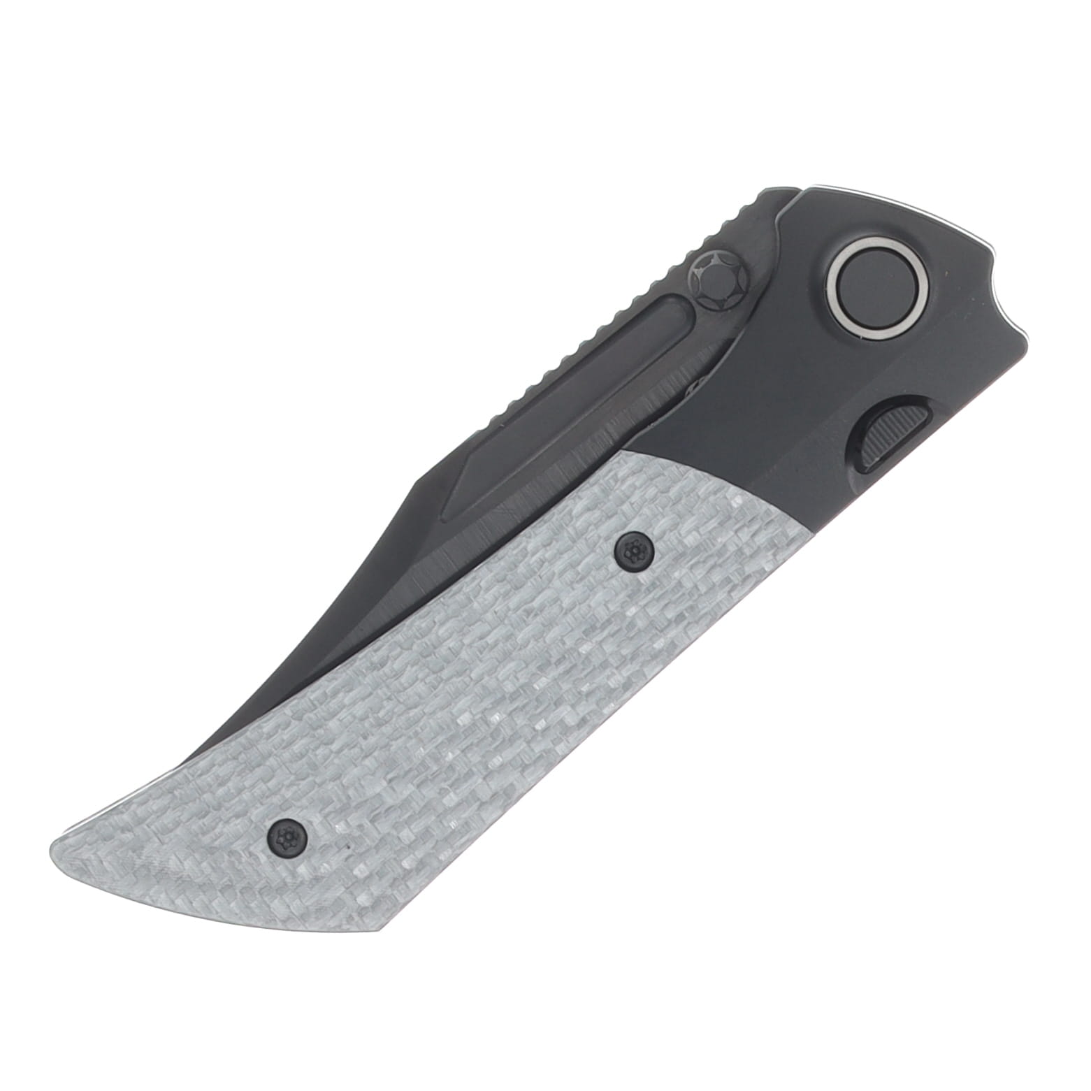 Gecko Customz Knifeworks Dune A7 Folder DLC/Silver Twill Carbon Fiber - M390 Belt Satin DLC DUNEA7 View 5