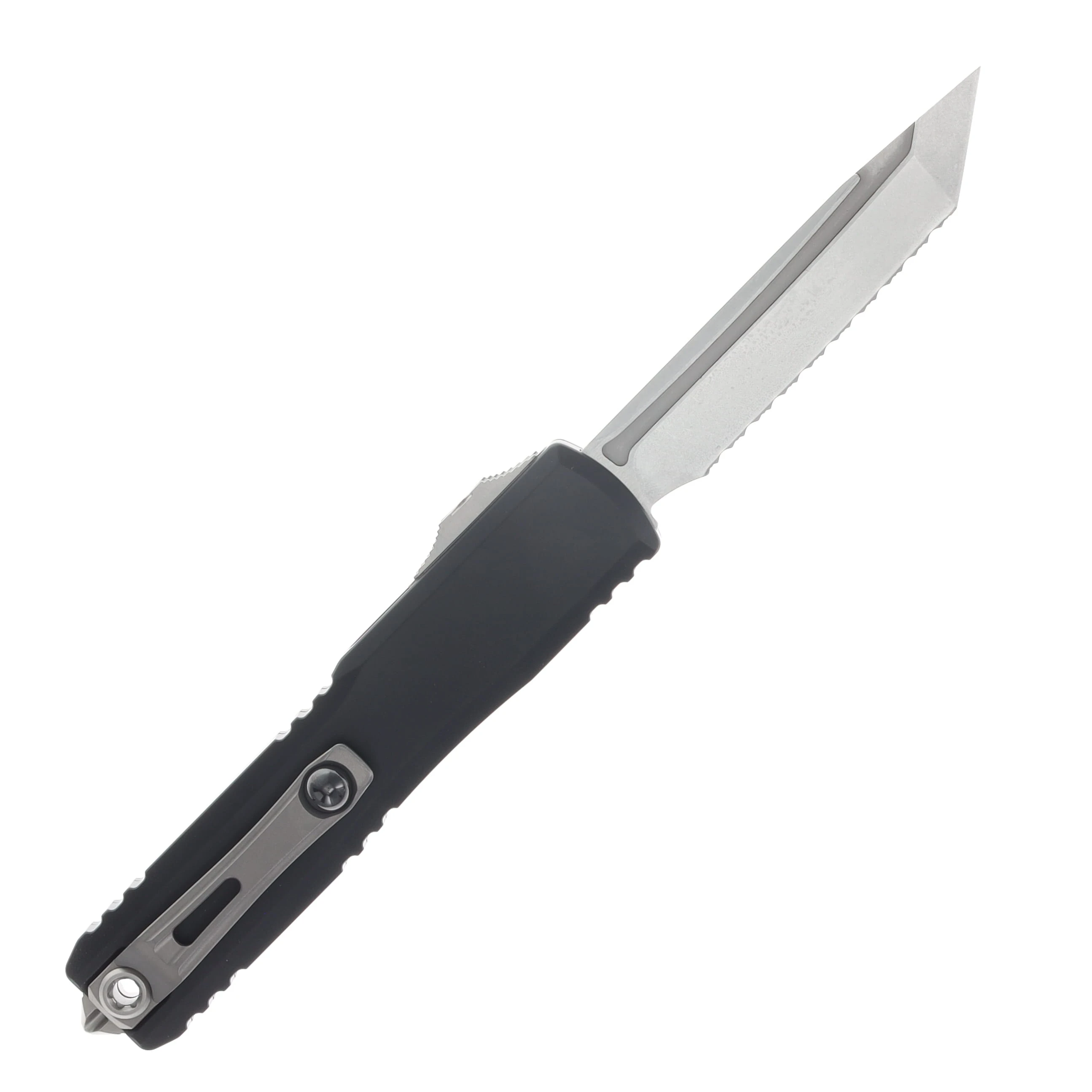 Microtech Ultratech Gen IV OTF Automatic Knife Serrated Stonewash T/E Black AUMT1123412 View 2