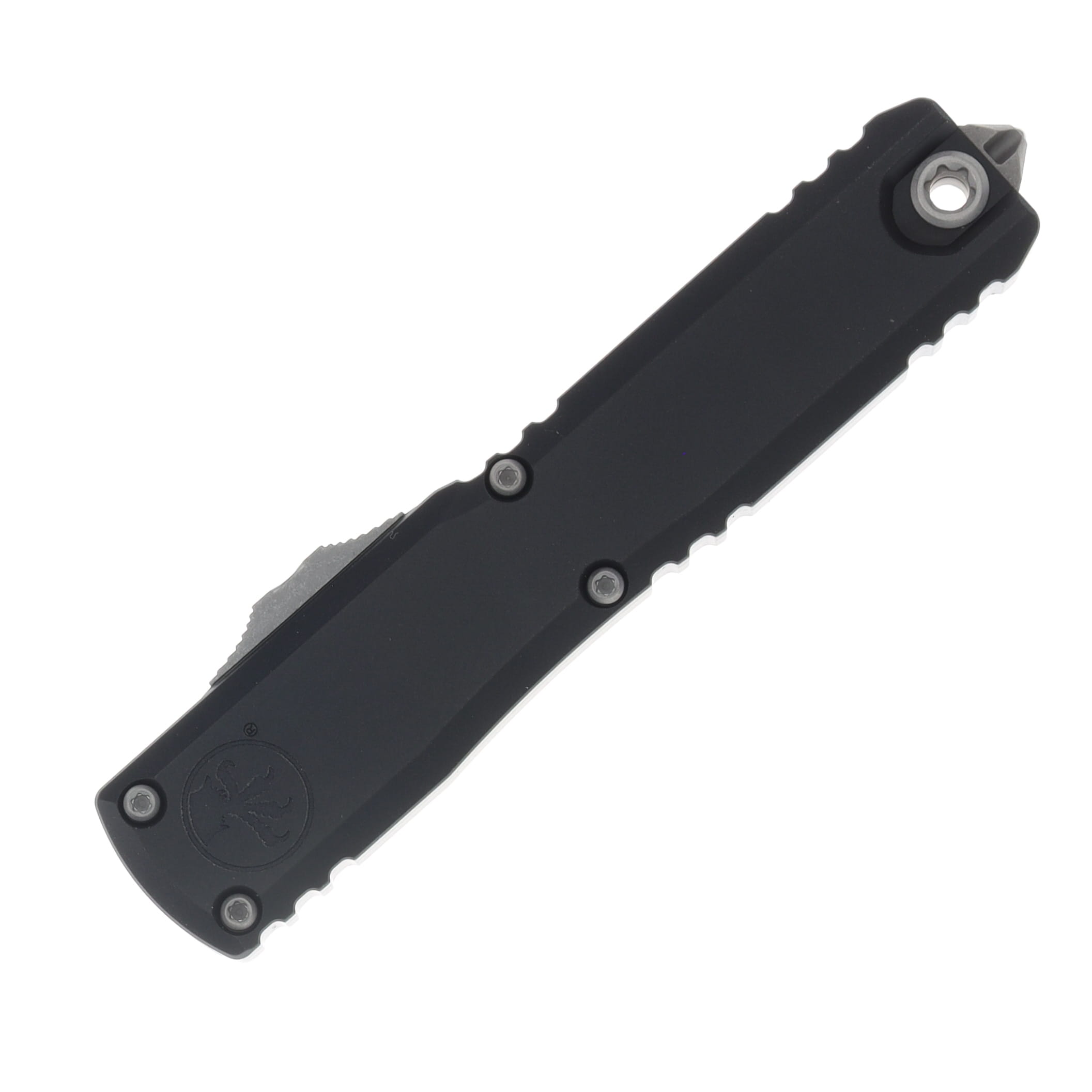 Microtech Ultratech Gen IV OTF Automatic Knife Serrated Apocalyptic T/E Black AUMT1123412AP View 4