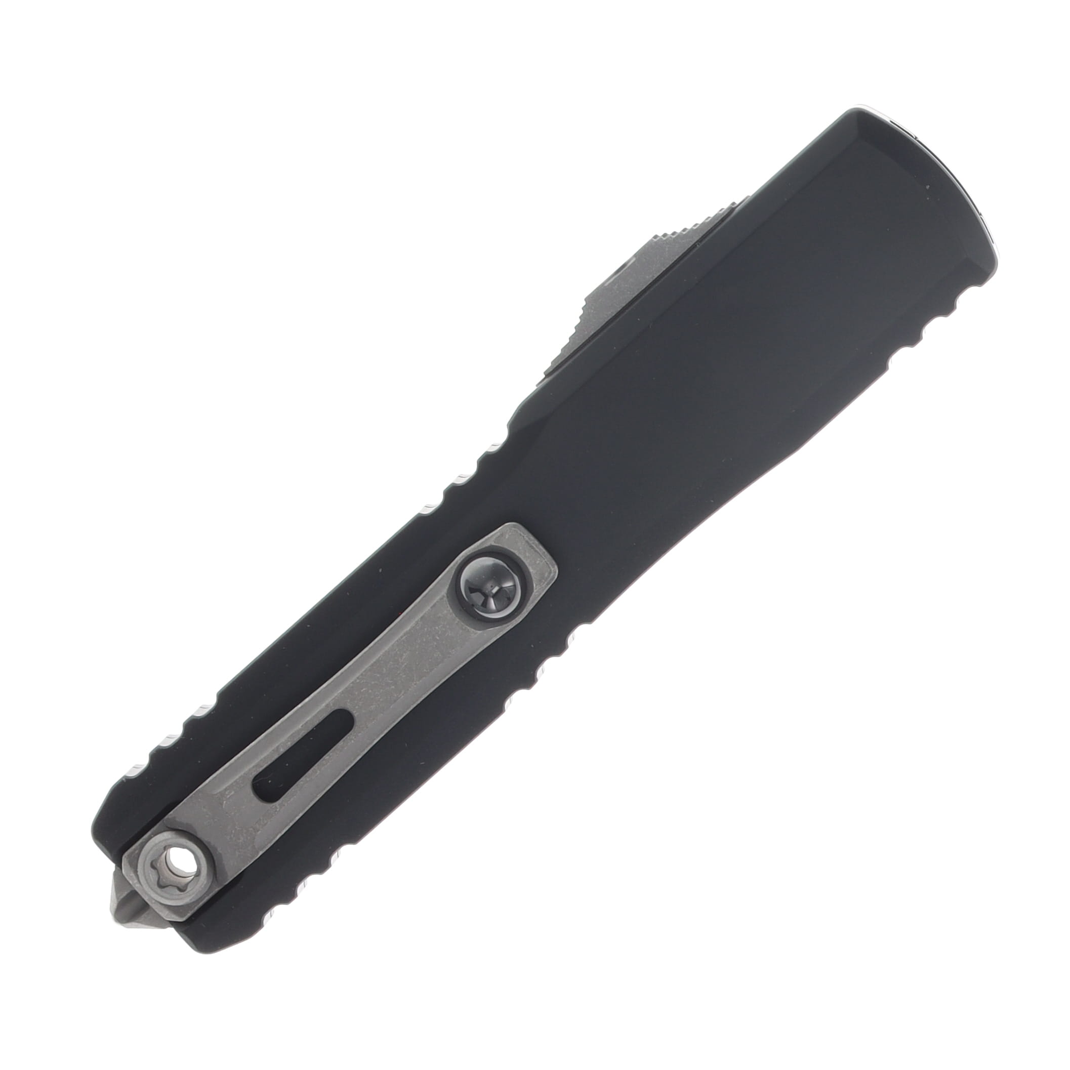 Microtech Ultratech Gen IV OTF Automatic Knife Serrated Apocalyptic T/E Black AUMT1123412AP View 3