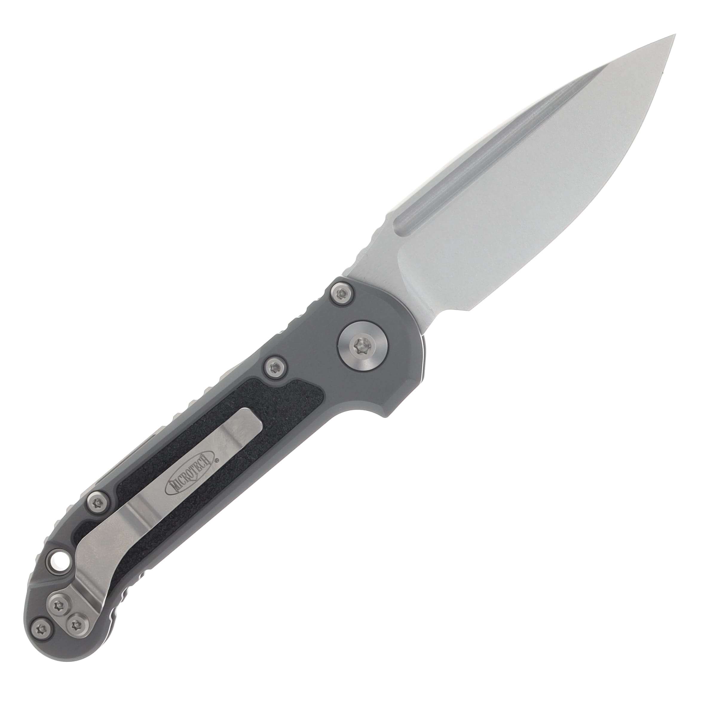 Microtech LUDT Gen III Automatic Knife Stonewash S/E Natural Clear Aluminum AUMT113510NC View 2