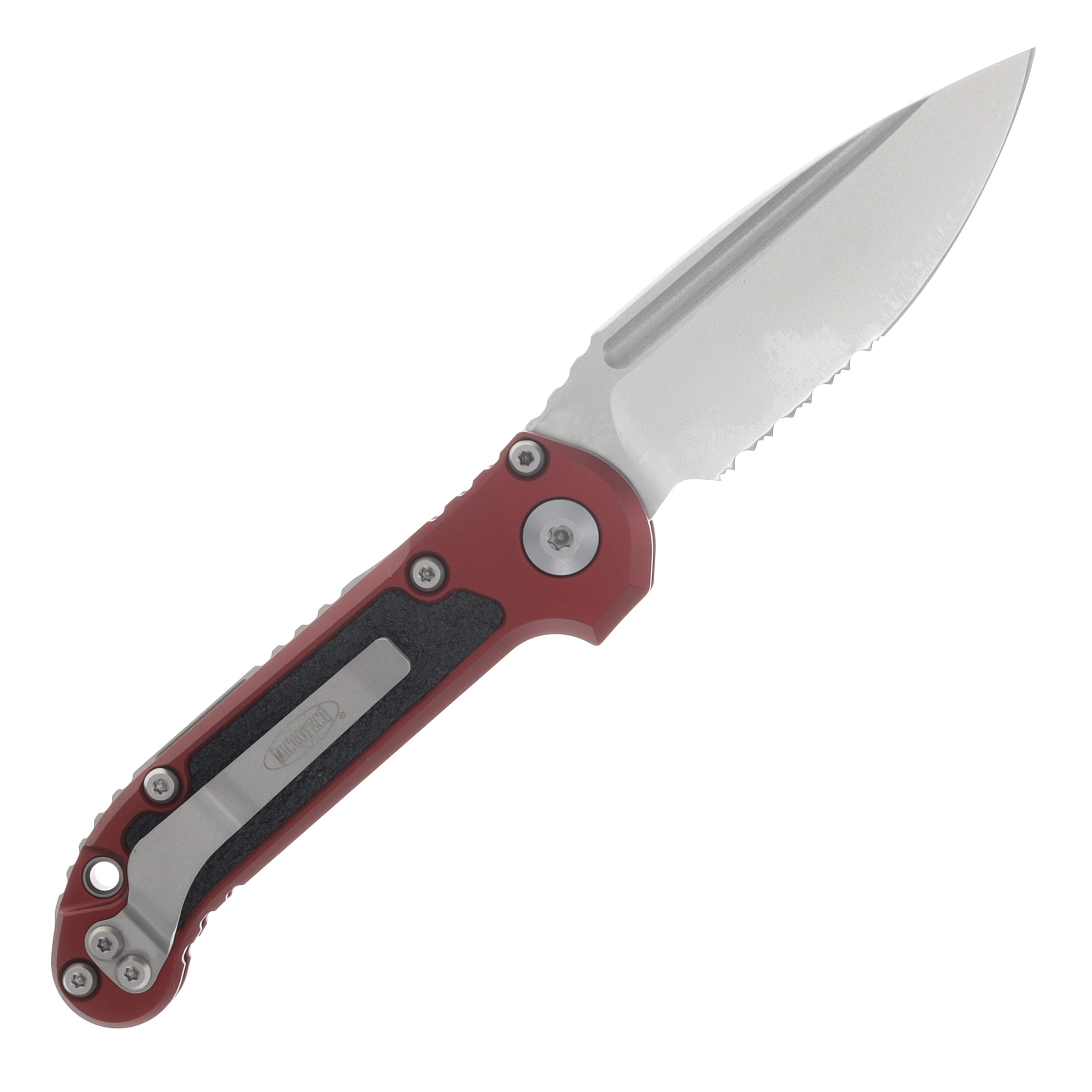 Microtech LUDT Gen III Automatic Knife Stonewash Partially Serrated S/E Merlot AUMT113511MR View 2