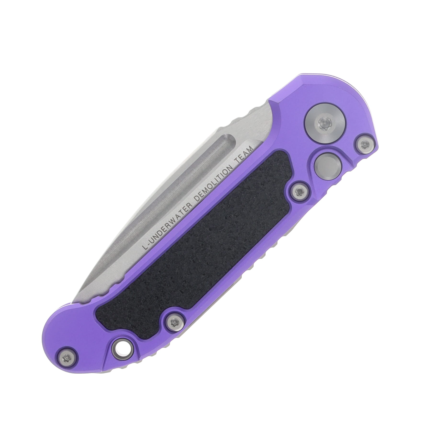 Microtech LUDT Gen III Automatic Knife Stonewash Partially Serrated S/E Purple AUMT113511PU View 3