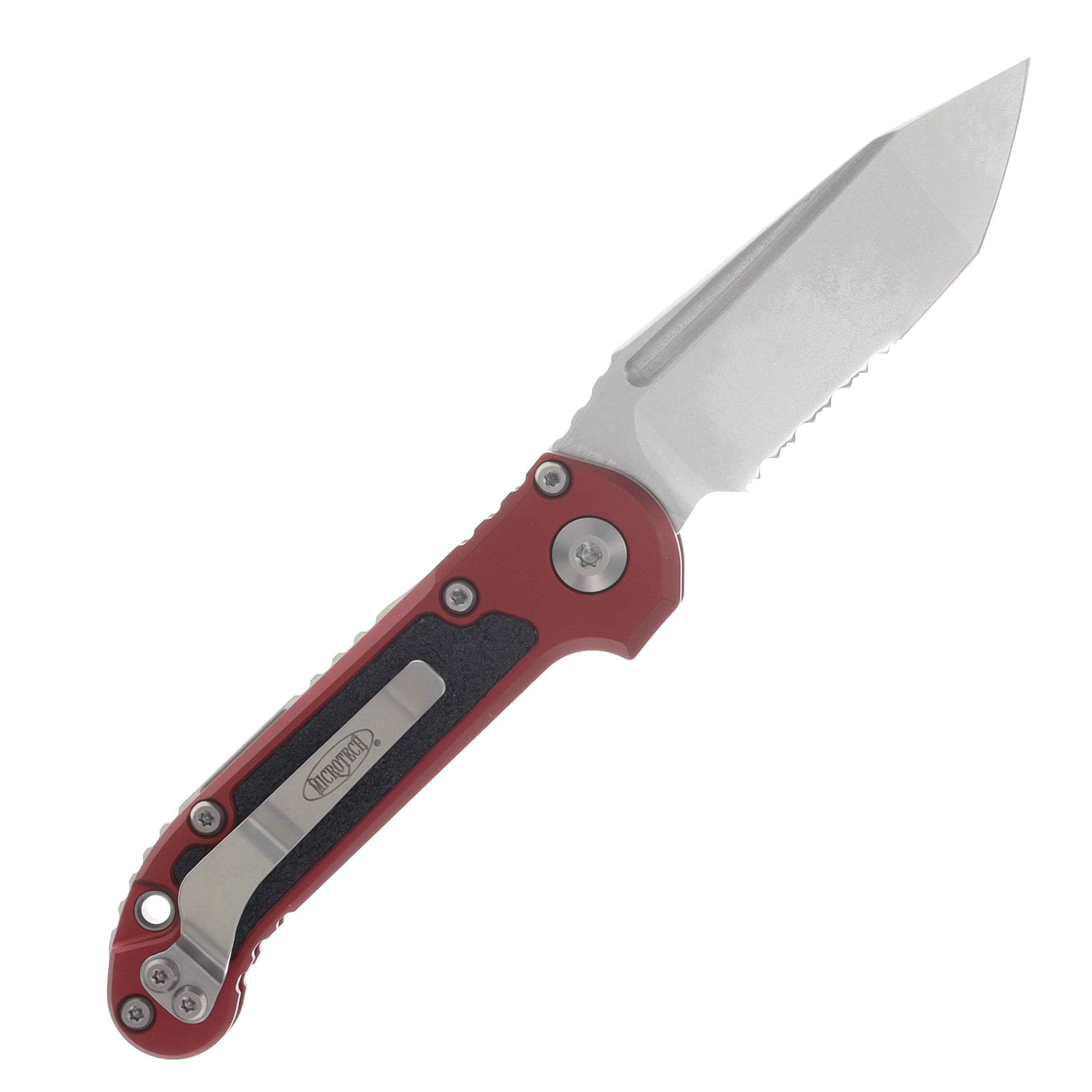 Microtech LUDT Gen III Automatic Knife Stonewash Partially Serrated T/E Merlot AUMT113611MR View 2