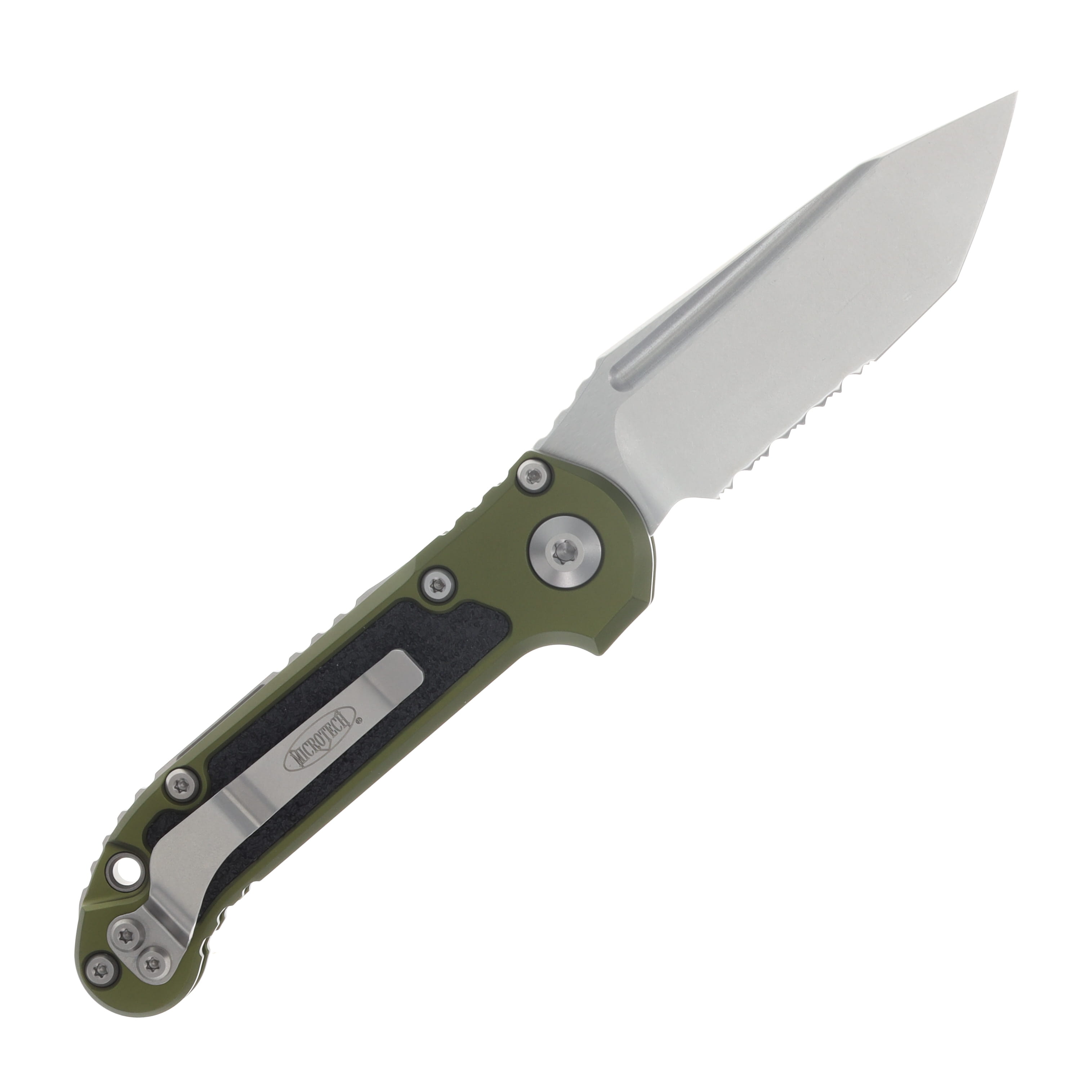 Microtech LUDT Gen III Automatic Knife Stonewash Partially Serrated T/E OD Green AUMT113611OD View 2