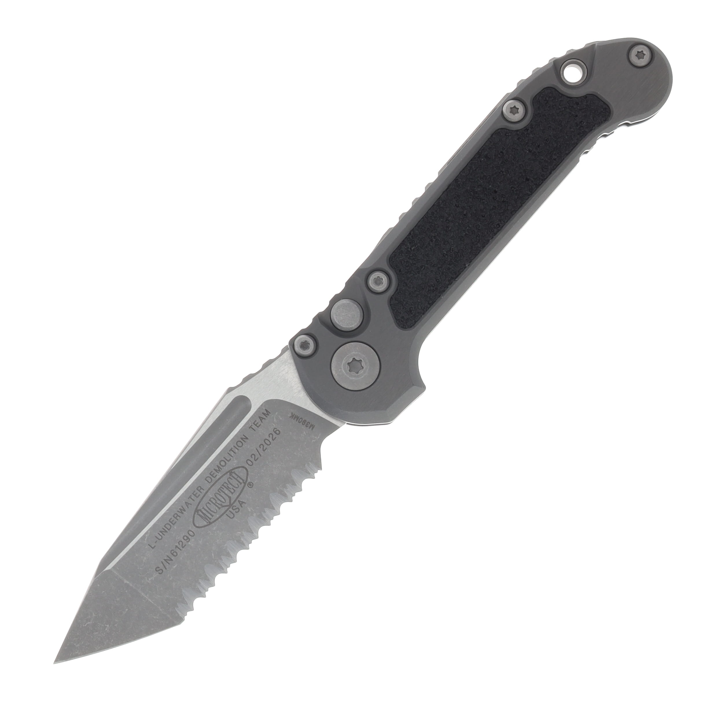 Microtech LUDT Gen III Automatic Knife Serrated Apocalyptic T/E Natural Clear Aluminum AUMT113612APNC View 1