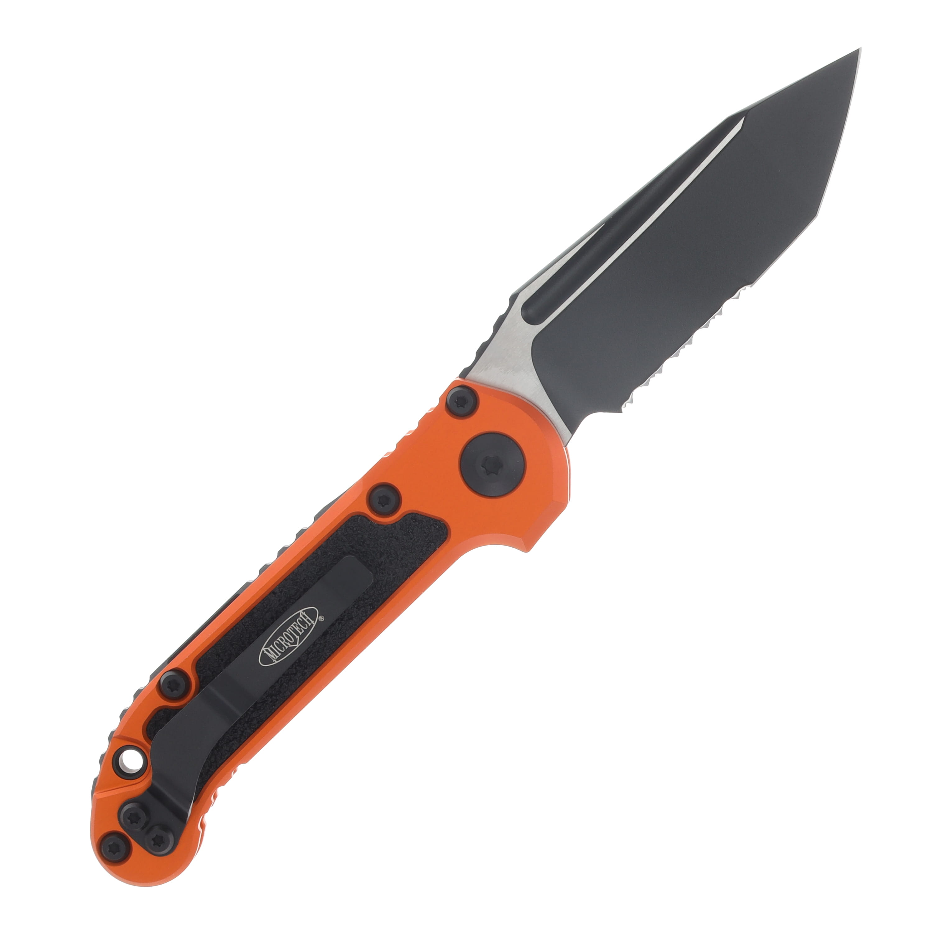 Microtech LUDT Gen III Automatic Knife Partially Serrated Black T/E Orange AUMT11362OR View 2