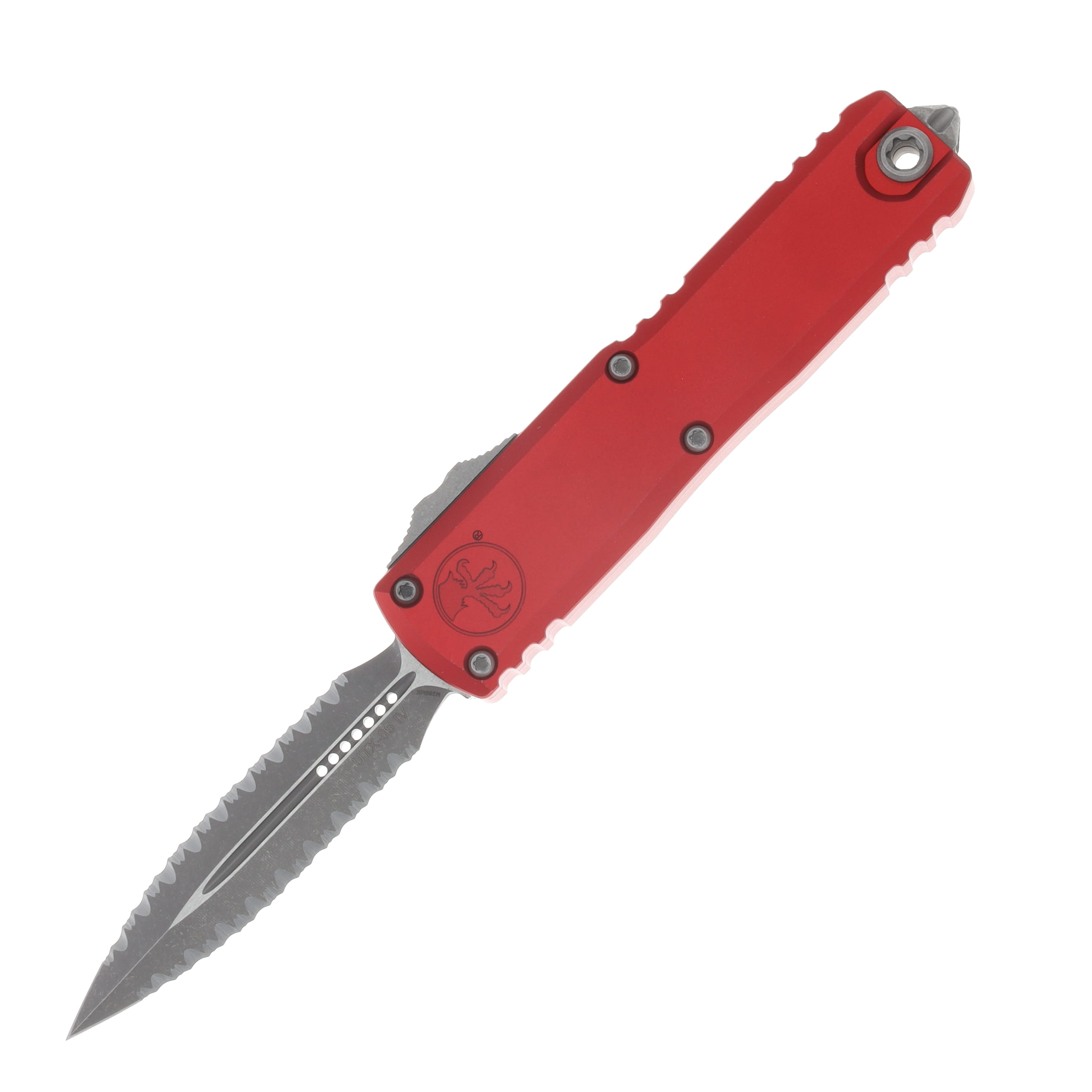 Microtech UTX-85 D/E Gen IV OTF Auto Red Apocalyptic Double Full Serrated AUMT12324D12APRD View 1