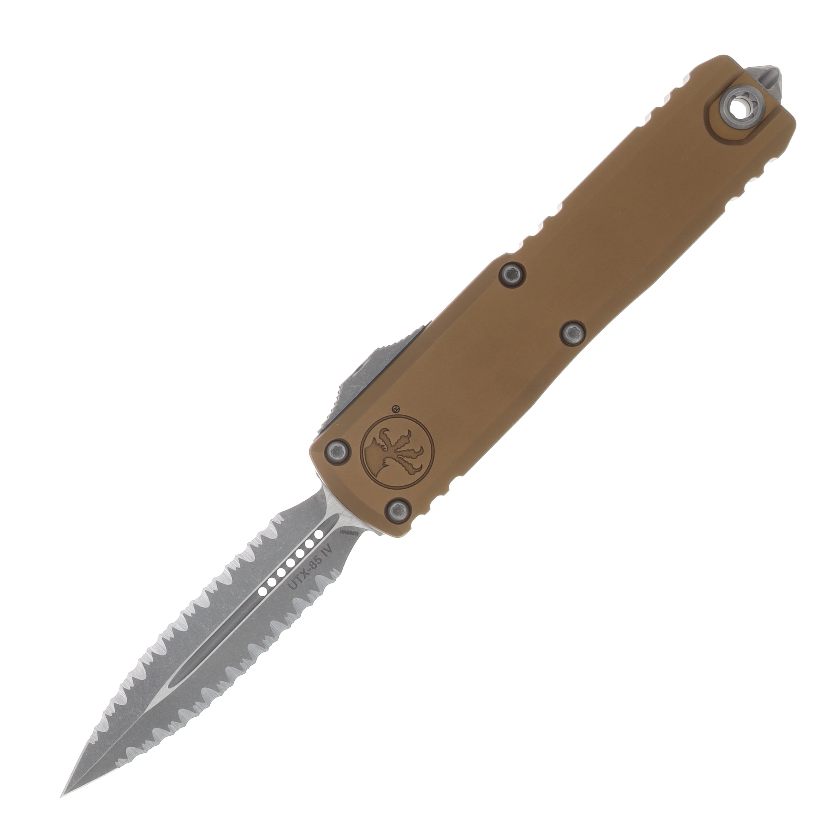 Microtech UTX-85 D/E Gen IV Tan Apocalyptic Double Full Serrated AUMT12324D12APTA View 1