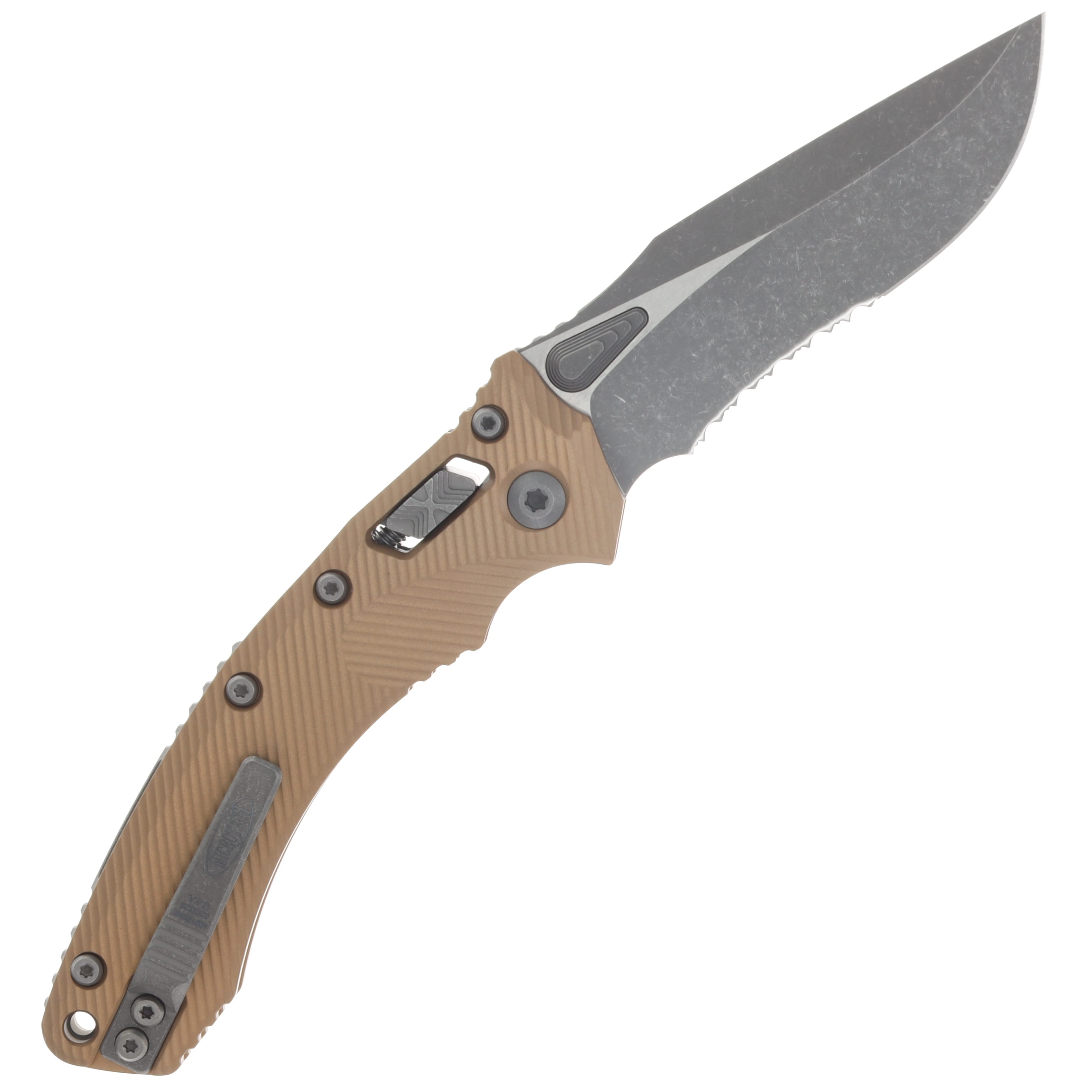 Microtech Amphibian Ram-Lok S/E P/S Apocalyptic Fluted Brown Aluminum MT137RL11APFLBN View 2