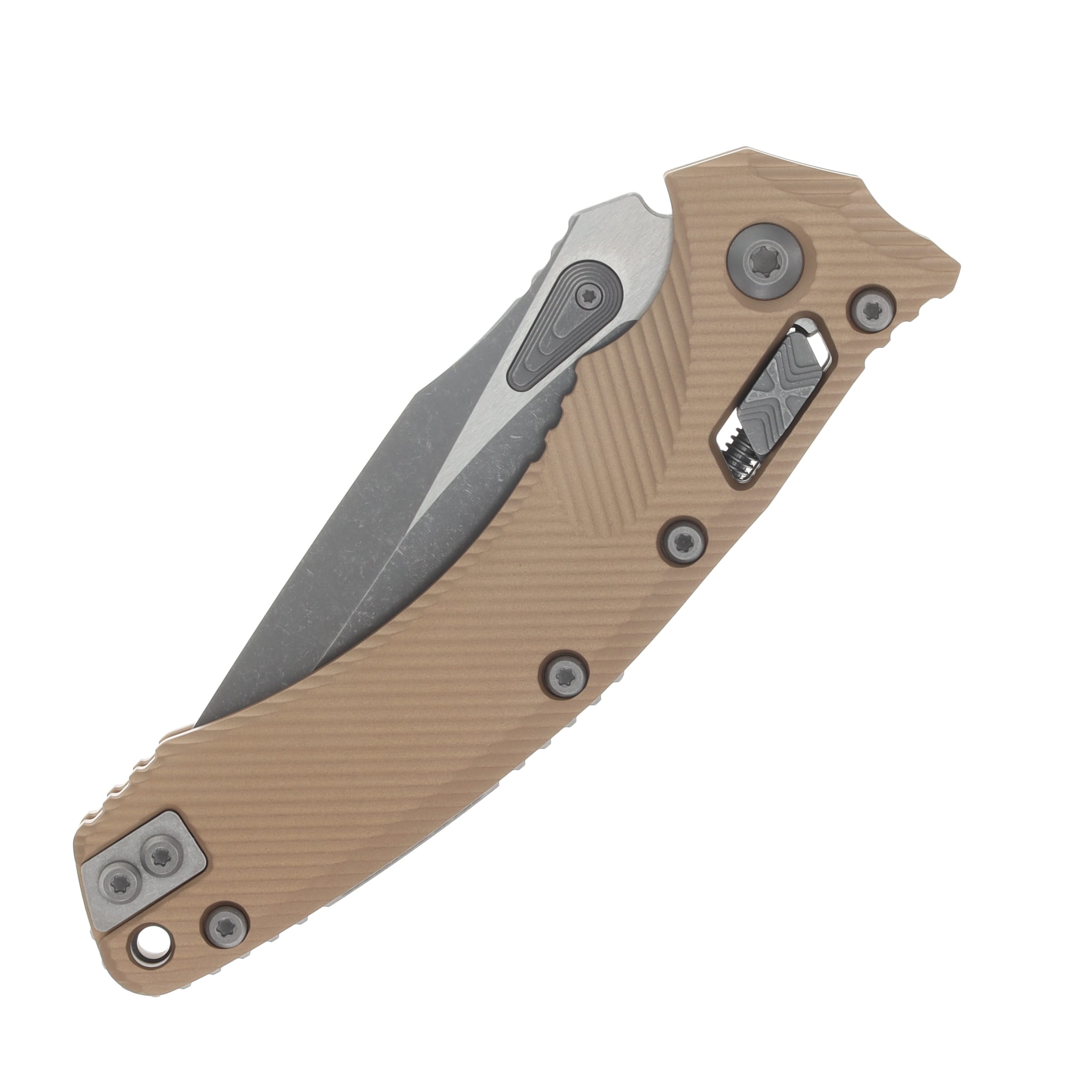 Microtech Amphibian Ram-Lok S/E P/S Apocalyptic Fluted Brown Aluminum MT137RL11APFLBN View 5