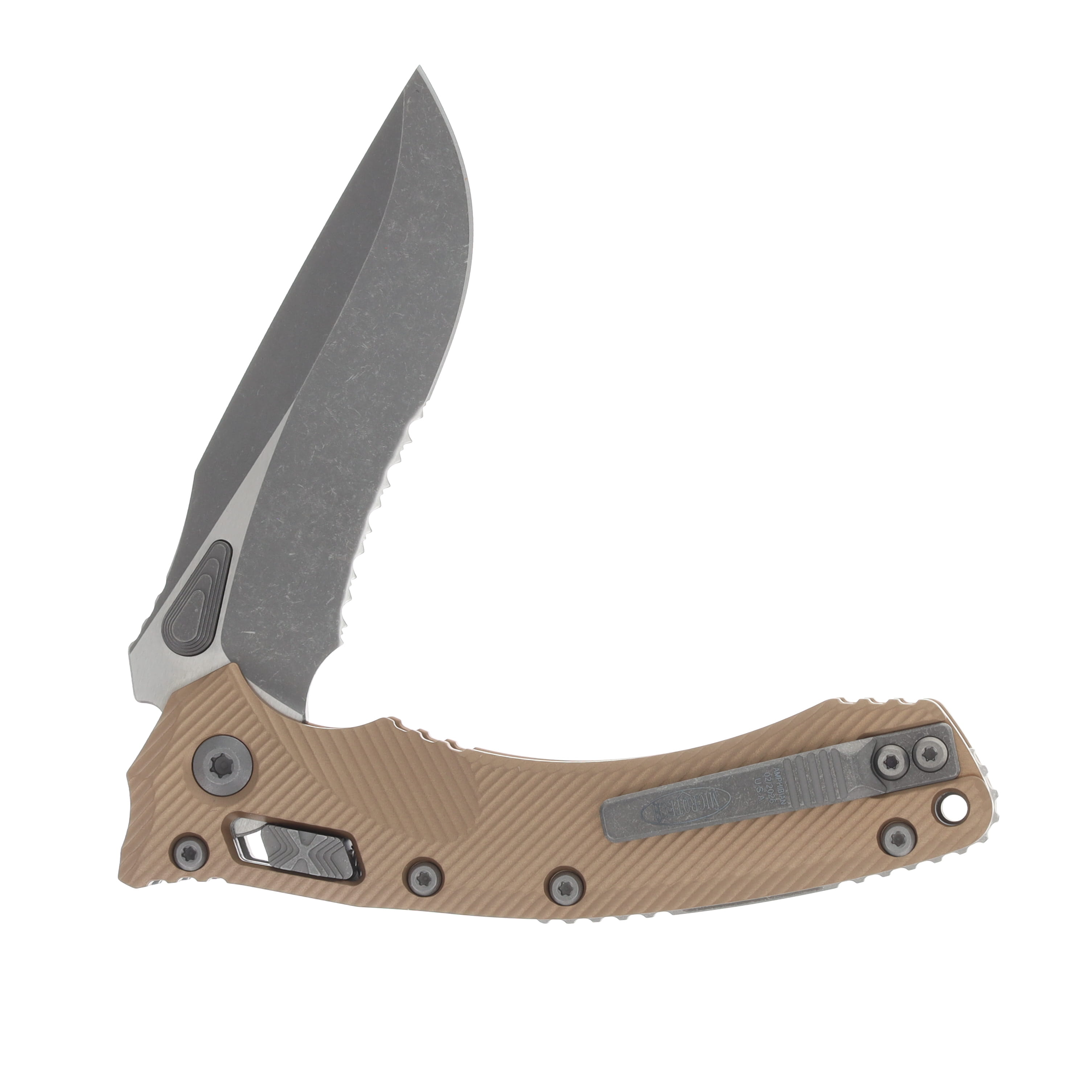 Microtech Amphibian Ram-Lok S/E P/S Apocalyptic Fluted Brown Aluminum MT137RL11APFLBN View 4