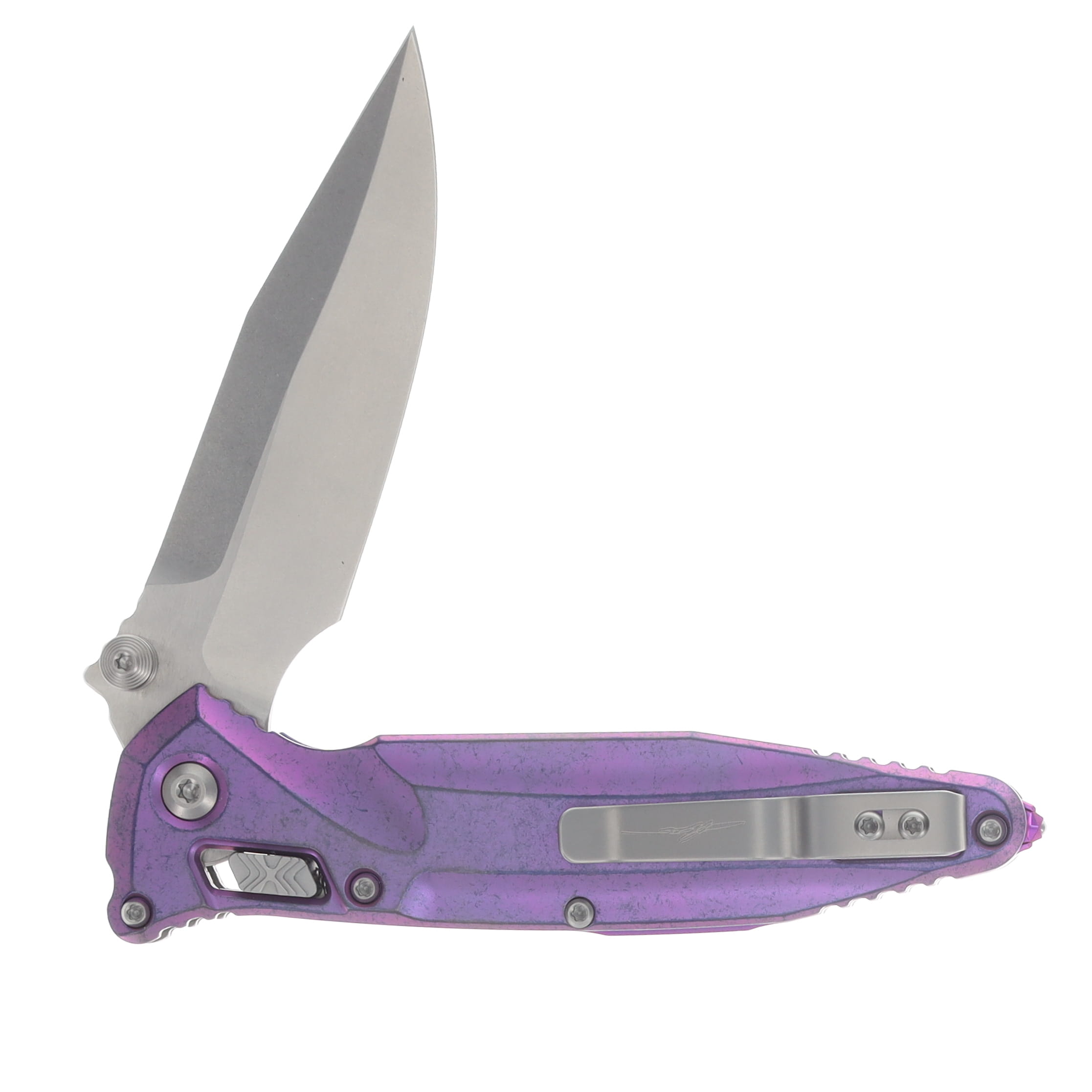 Microtech Socom Delta RAM-LOK Spear Point MS Folder STNWSH-Purple Haze Anodized TI W/ Purple AUMT159RL10SMS6 View 4