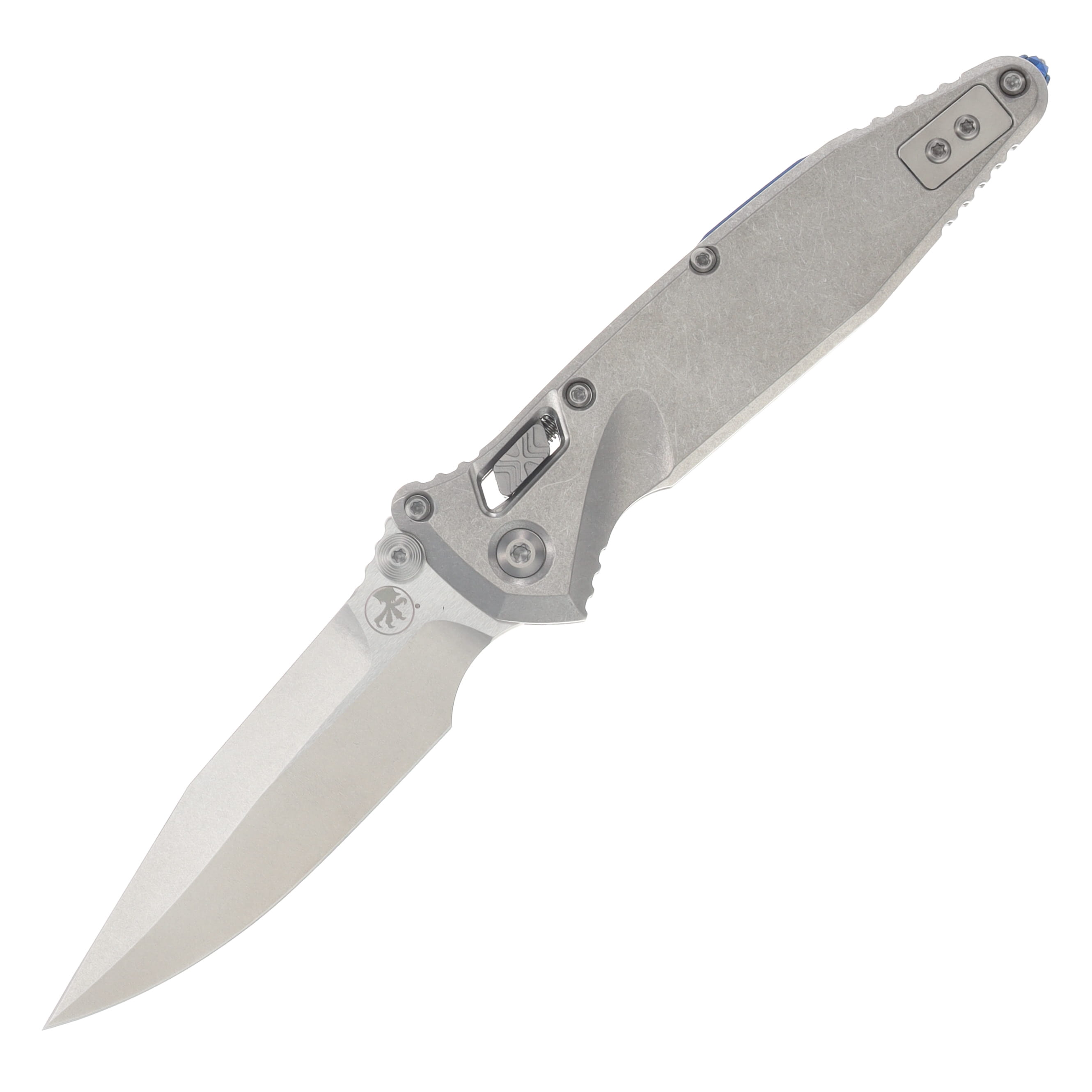 Microtech Socom RAM-LOK Spear Point MS Folder STNWSH- STNWSH TI W/Blue TI Accent MT160RLS10SMS3 View 1