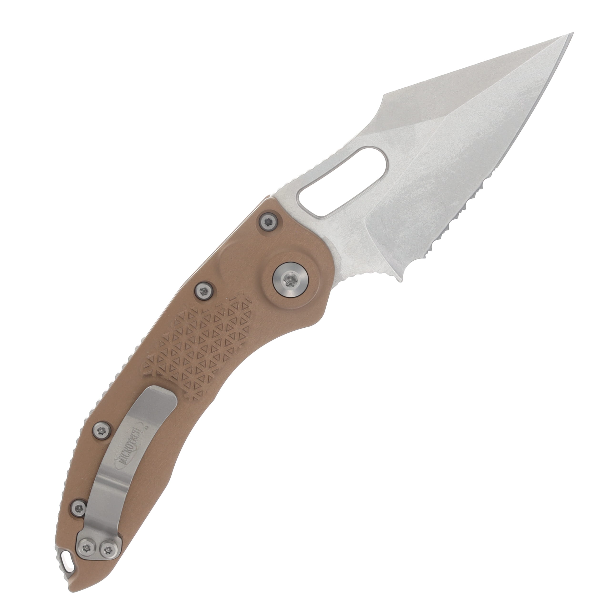 Microtech Stitch OTS Auto S/E Stonewash Part Serrate Brown Aluminum AUMT16911BN View 2